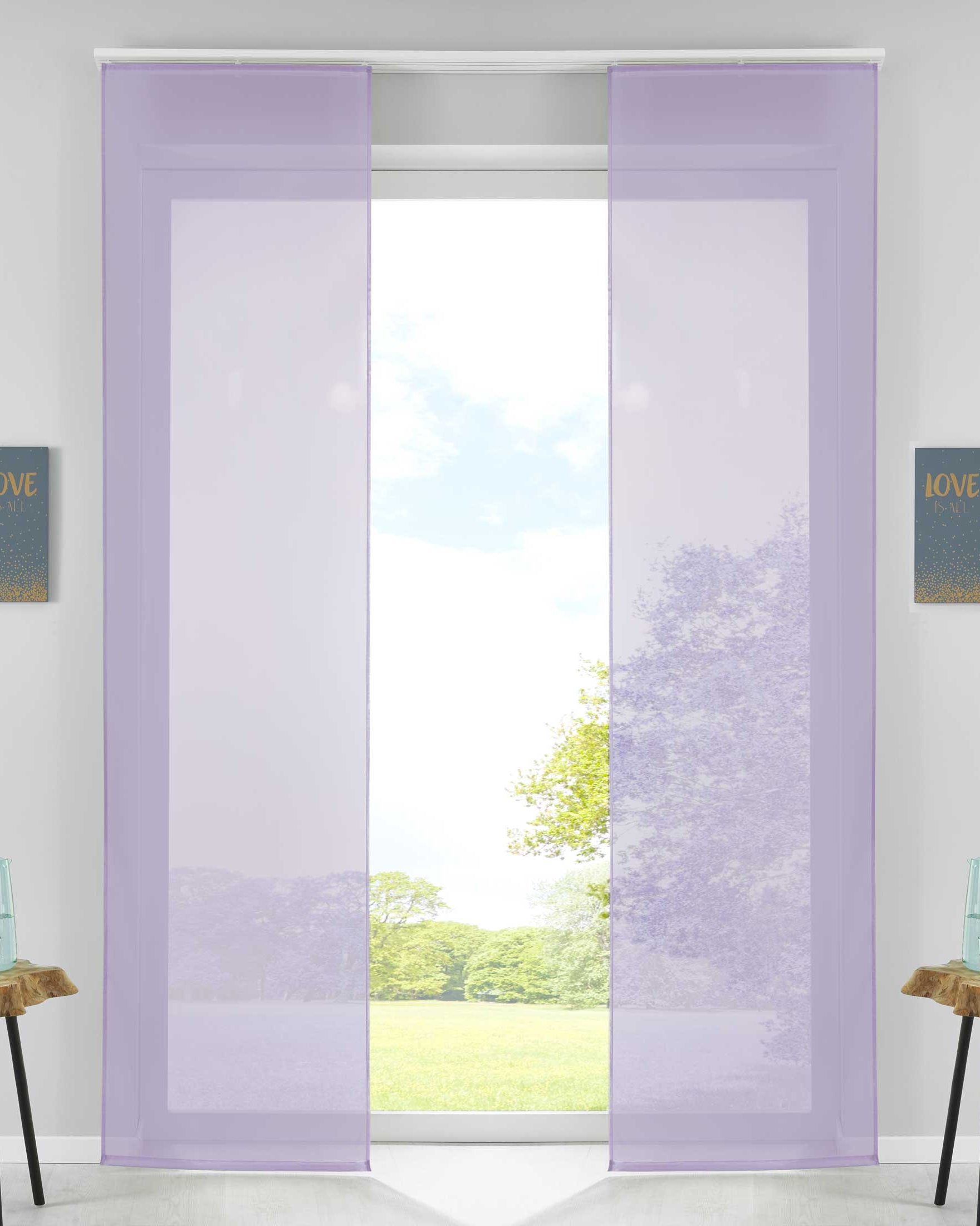 2er Set Schiebegardinen Flächenvorhänge Vorhang Gardine Schiebe Komplett mit Paneelwagen Beschwerungsstange 85589N2 Flieder Schiebegardine 85589N2flieder | Gardinenbox.de