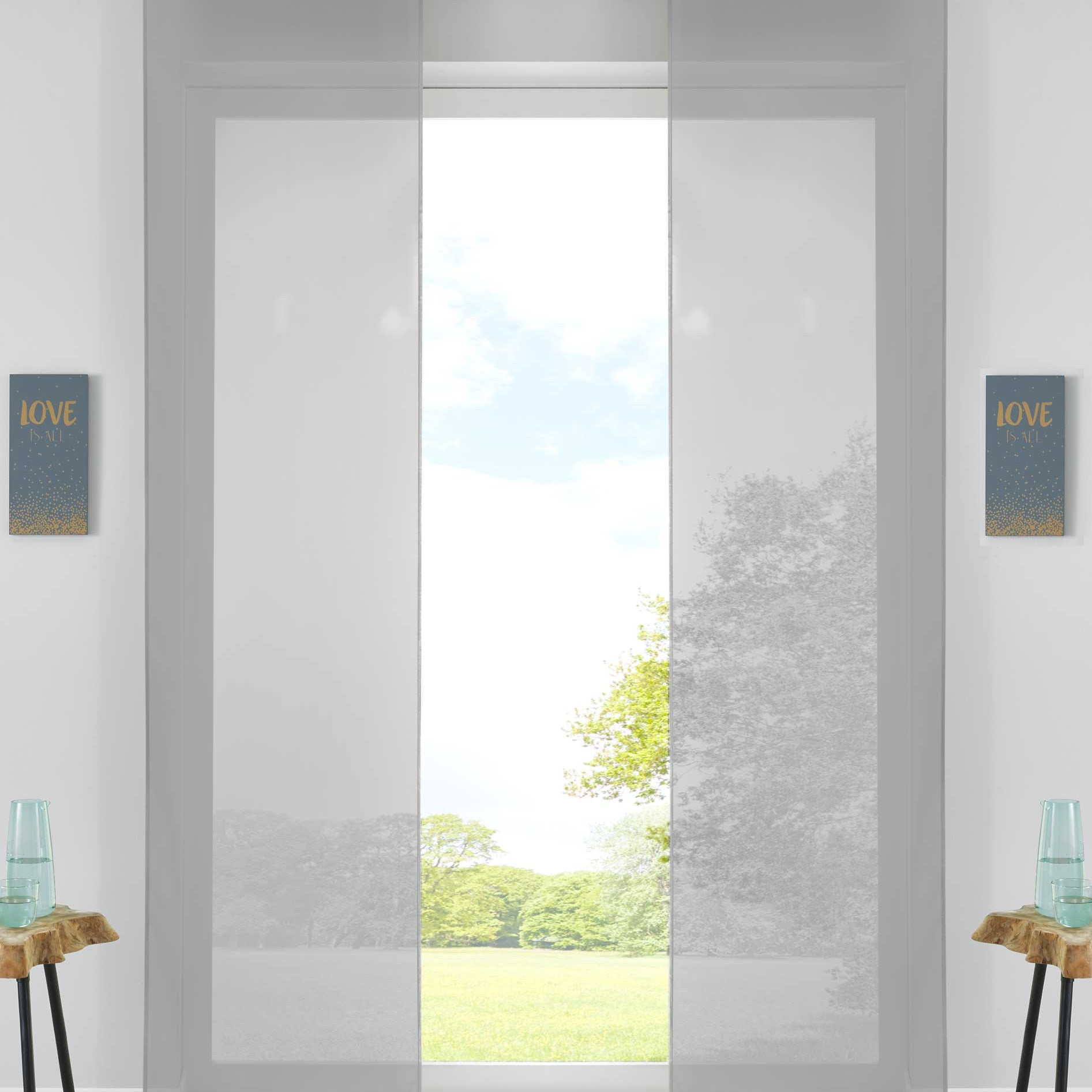 2er Set Schiebegardinen Flächenvorhänge Vorhang Gardine Schiebe Komplett mit Paneelwagen Beschwerungsstange 85589N2 Grau Schiebegardine 85589N2grau | Gardinenbox.de