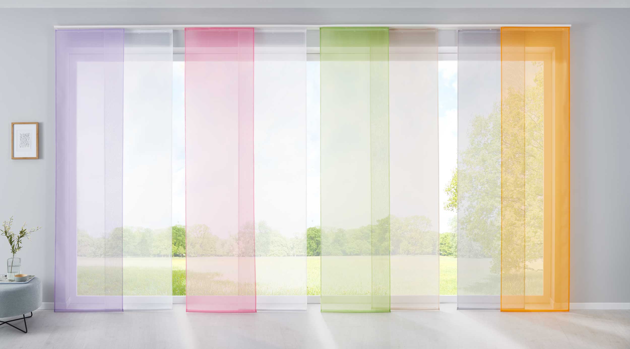 2er Set Schiebegardinen Flächenvorhänge Vorhang Gardine Schiebe Komplett mit Paneelwagen Beschwerungsstange 85589N2 Schiebegardine 85589N2var_95411508-9fc5-4be5-a861-0ef36c5e08ee | Gardinenbox.de