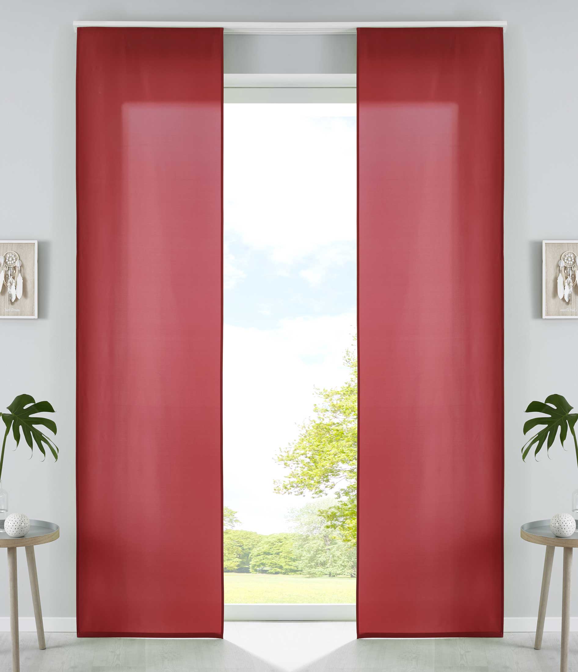 2er Set Schiebegardinen Flächenvorhänge Mikrofaser Vorhang Gardine Schiebe Matt Paneelwagen Beschwerungsstangen 85600N2 Bordeaux Schiebegardine 85600N2bordeaux | Gardinenbox.de