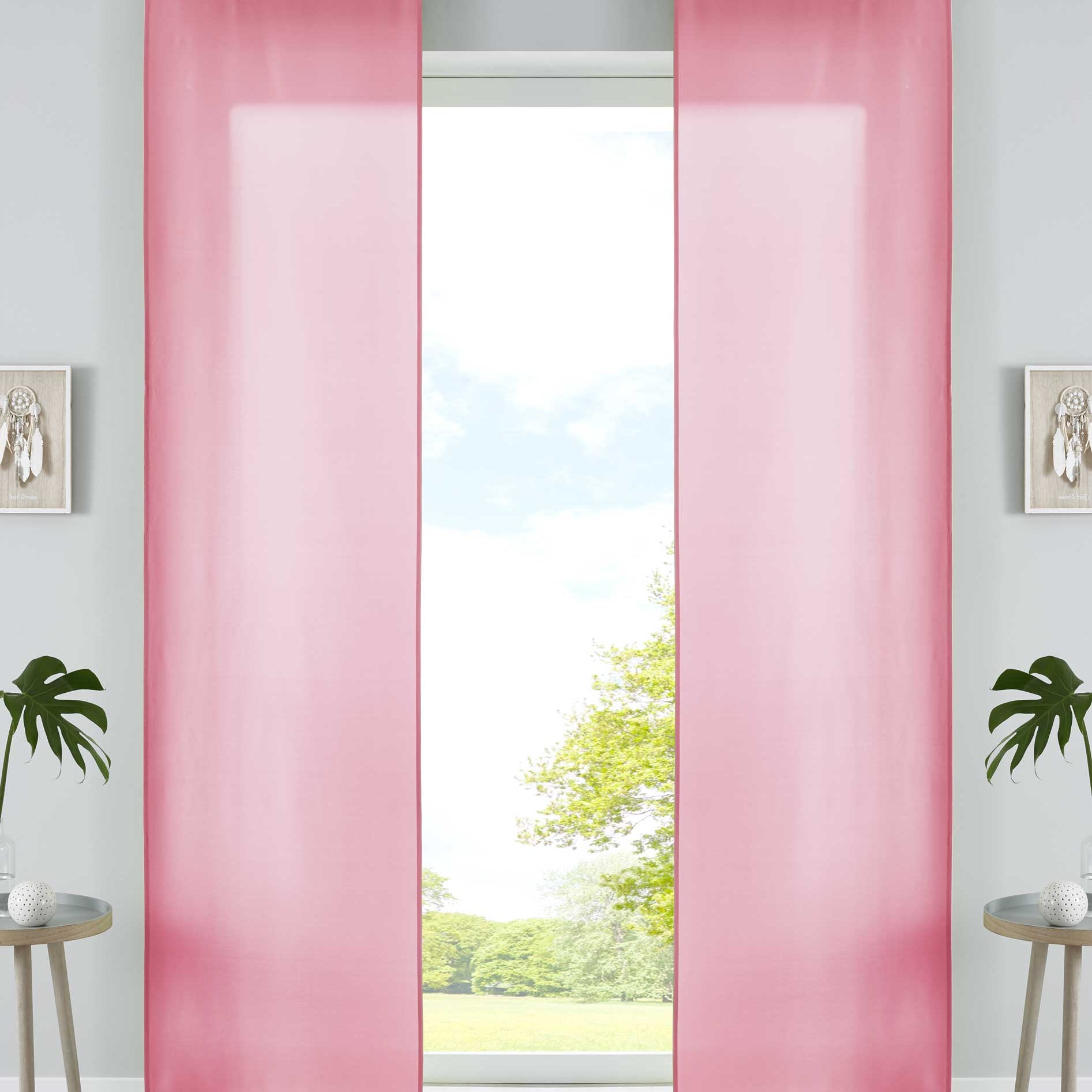 2er Set Schiebegardinen Flächenvorhänge Mikrofaser Vorhang Gardine Schiebe Matt Paneelwagen Beschwerungsstangen 85600N2 Pink Schiebegardine 85600N2pink | Gardinenbox.de
