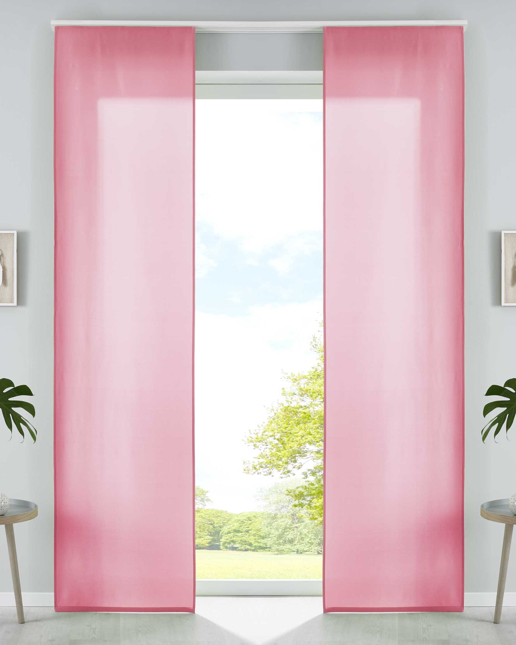 2er Set Schiebegardinen Flächenvorhänge Mikrofaser Vorhang Gardine Schiebe Matt Paneelwagen Beschwerungsstangen 85600N2 Pink Schiebegardine 85600N2pink | Gardinenbox.de
