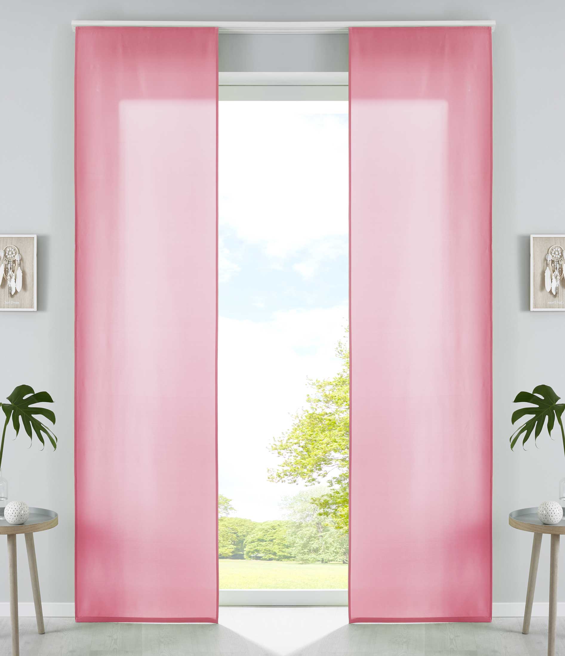 2er Set Schiebegardinen Flächenvorhänge Mikrofaser Vorhang Gardine Schiebe Matt Paneelwagen Beschwerungsstangen 85600N2 Pink Schiebegardine 85600N2pink | Gardinenbox.de
