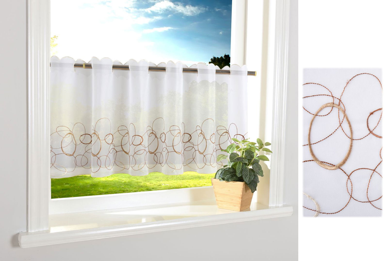 AURA Scheibengardine Stangendurchzug für Gardinenstangen Scheibe Gardine Küche 112240 Braun Scheibengardine AURA_Scheibengardine_Stangendurchzug_fur_Gardinenstangen_Scheibe_Gardine_Kuche_112240_-_Gardinenbox.de_-_-3678139 | Gardinenbox.de