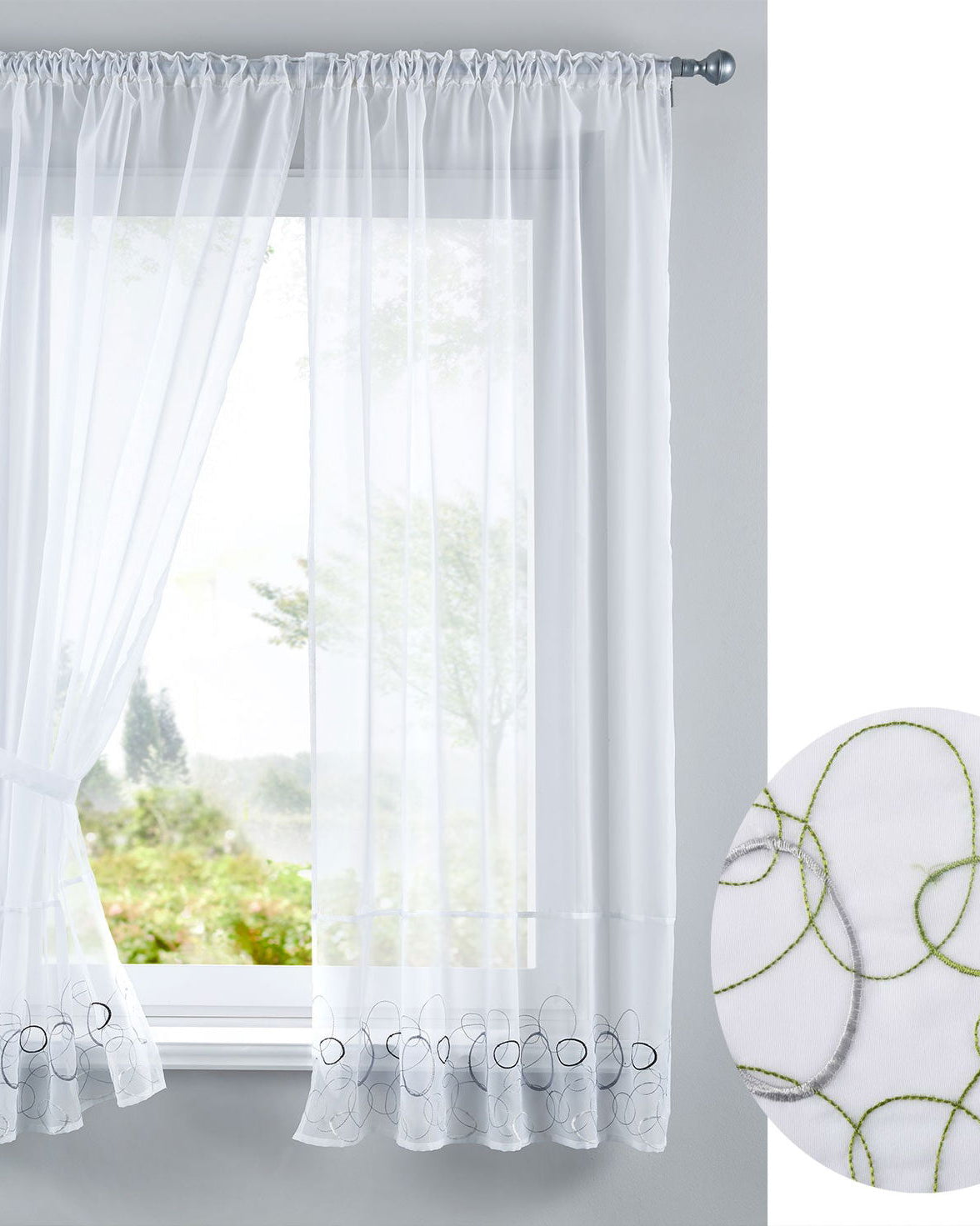 AURA Stickerei Gardinen Set 4 Tlg. Raffhalter Tunneldurchzug Gardinenband für Gardinenschienen 112230 Grün Scheibengardine AURA_Stickerei_Gardinen_Set_4_Tlg._Raffhalter_Tunneldurchzug_Gardinenband_fur_Gardinenschienen_112230_-_Gardinenbox.de_-_-3678220 | Gardinenbox.de
