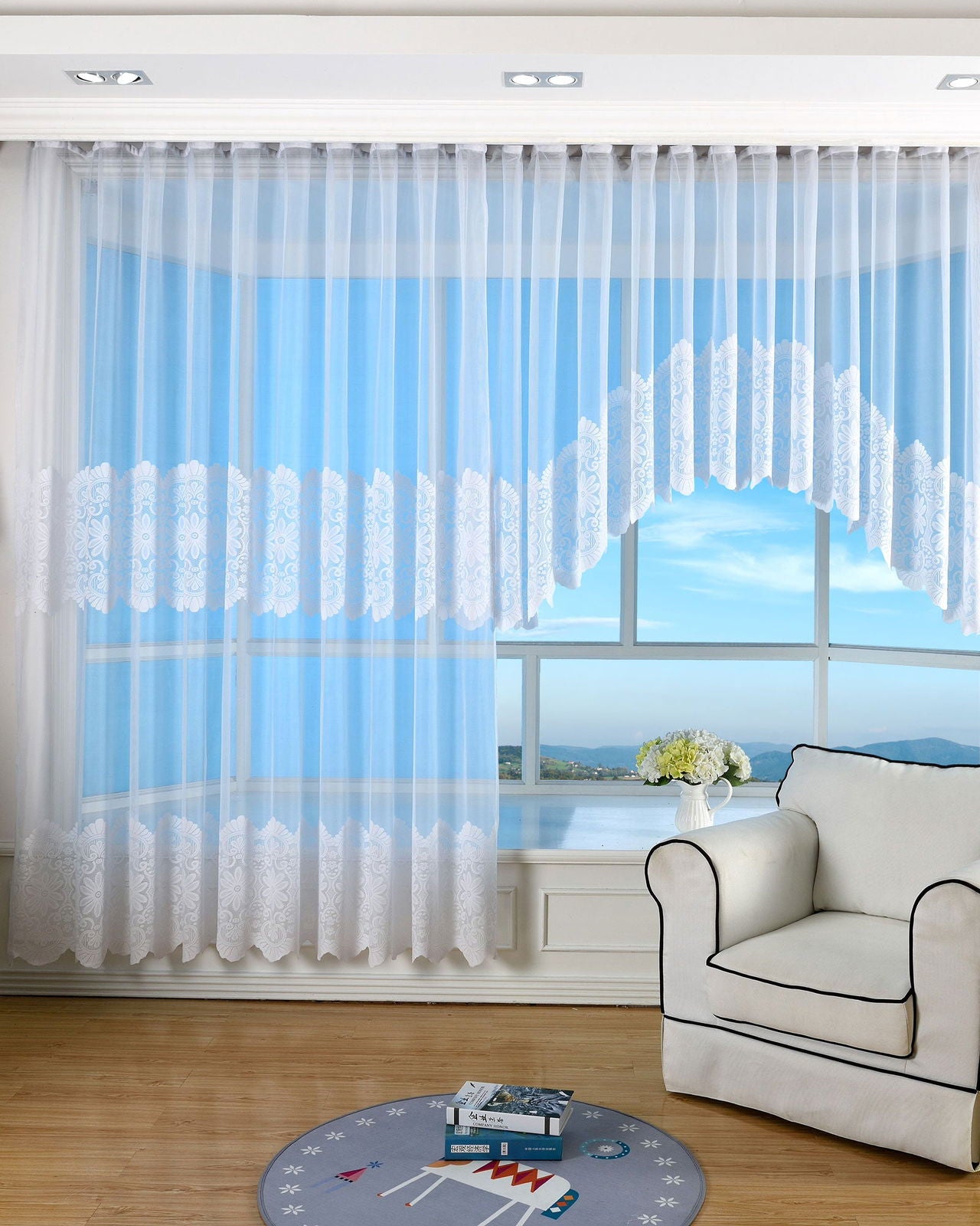 Bogenstore Barock Gardine Jacquard , Blumenmuster Weiß Kräuselband Universalband Faltenband Store 13117 Gardinenstore Bogenstore_Barock_Gardine_Jacquard_Blumenmuster_Weiss_Krauselband_Universalband_Faltenband_Store_13117_-_Gardinenbox.de_-_-3678603 | Gardinenbox.de