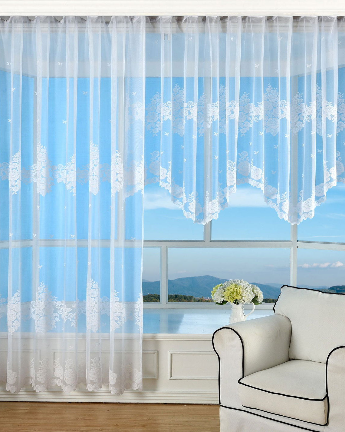 Bogenstore Gardine Jacquard , Blumenmuster Weiß Kräuselband Universalband Faltenband Store 13140 Gardinenstore Bogenstore_Gardine_Jacquard_Blumenmuster_Weiss_Krauselband_Universalband_Faltenband_Store_13140_-_Gardinenbox.de_-_-3678681 | Gardinenbox.de