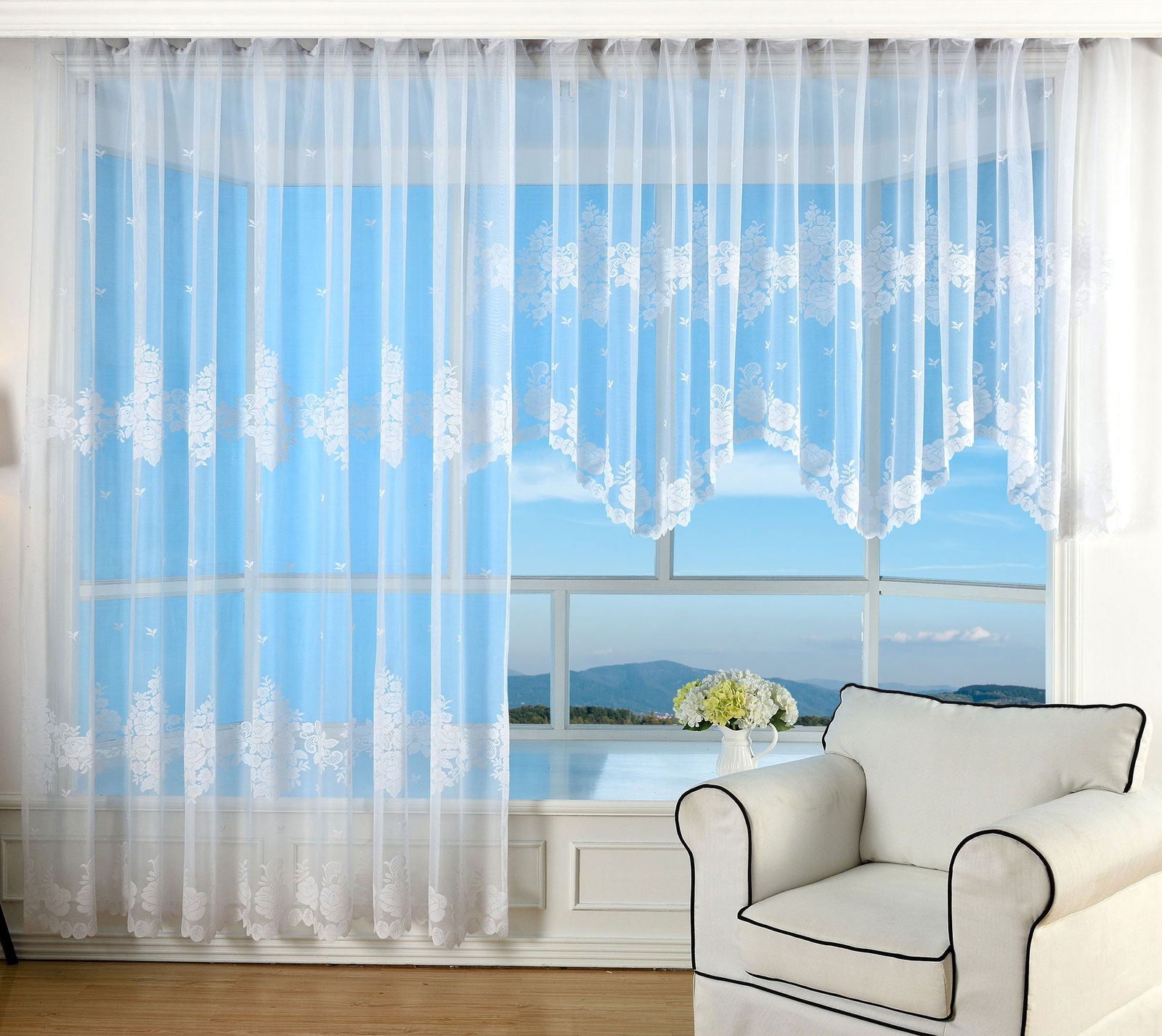 Bogenstore Gardine Jacquard , Blumenmuster Weiß Kräuselband Universalband Faltenband Store 13140 Gardinenstore Bogenstore_Gardine_Jacquard_Blumenmuster_Weiss_Krauselband_Universalband_Faltenband_Store_13140_-_Gardinenbox.de_-_-3678681 | Gardinenbox.de