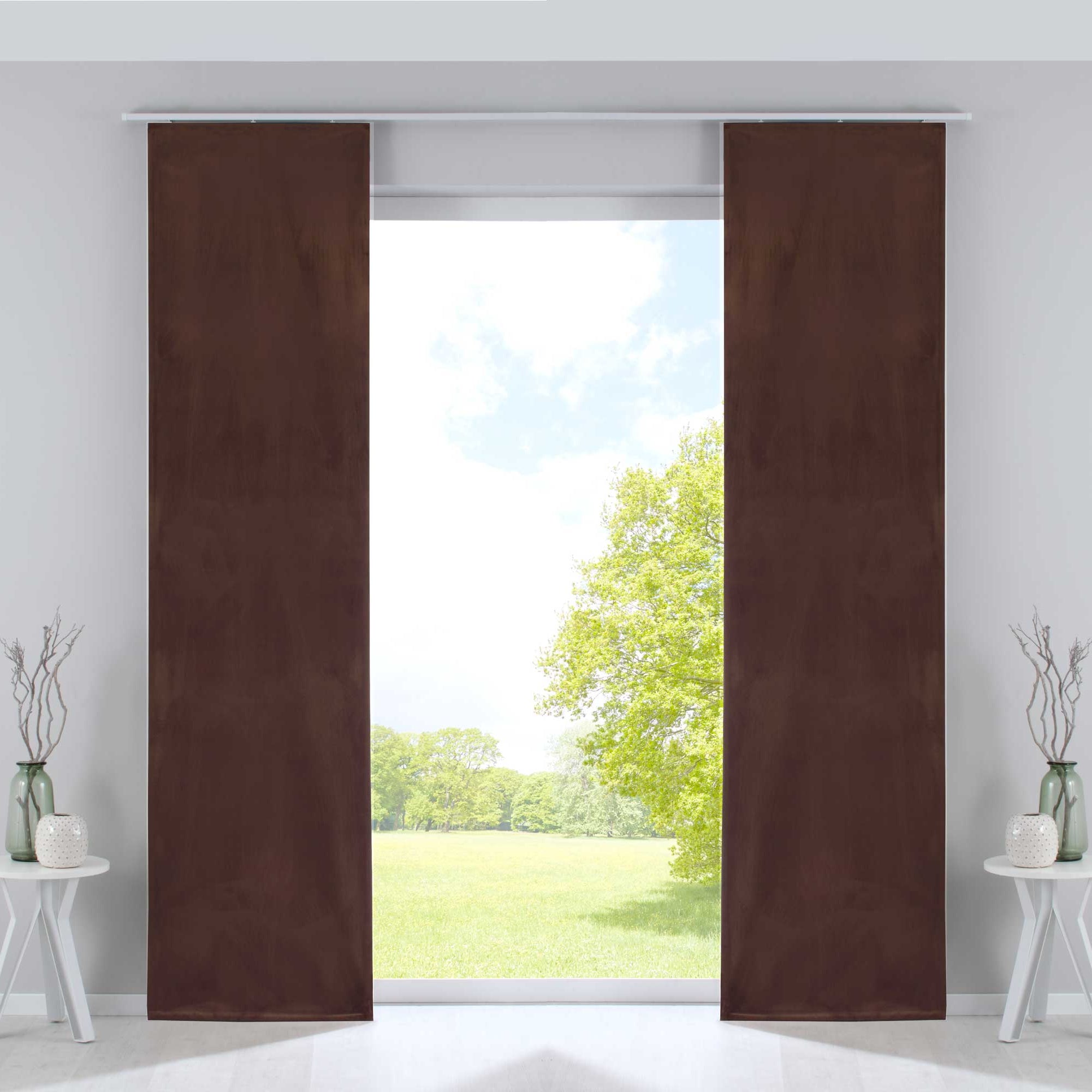 2er Set Flächenvorhänge Verdunkelung Schiebegardinen »Milano« Samt blickdicht Blackout Alu Paneelwägen Beschwerungsstangen 203571-2-alu Taupe Schiebegardine Farbe_taupe | Gardinenbox.de