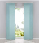 2er Pack Flächenvorhänge Schiebegardinen komplett Set Cationic blickdicht Leinen Optik natura seidenmatt Landhaus Stil 204411-2 Aqua Schiebegardine Fl_chenvorh_nge_aqua | Gardinenbox.de