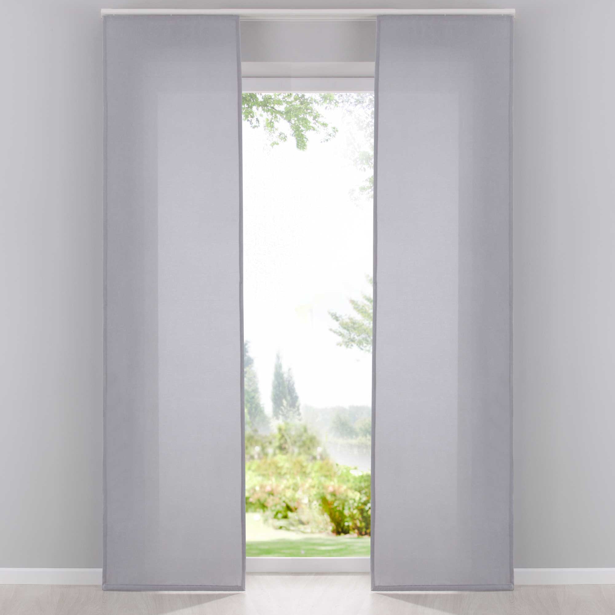 2er Pack Flächenvorhänge Schiebegardinen komplett Set Cationic blickdicht Leinen Optik natura seidenmatt Landhaus Stil 204411-2 Grau Schiebegardine Fl_chenvorh_nge_grau | Gardinenbox.de