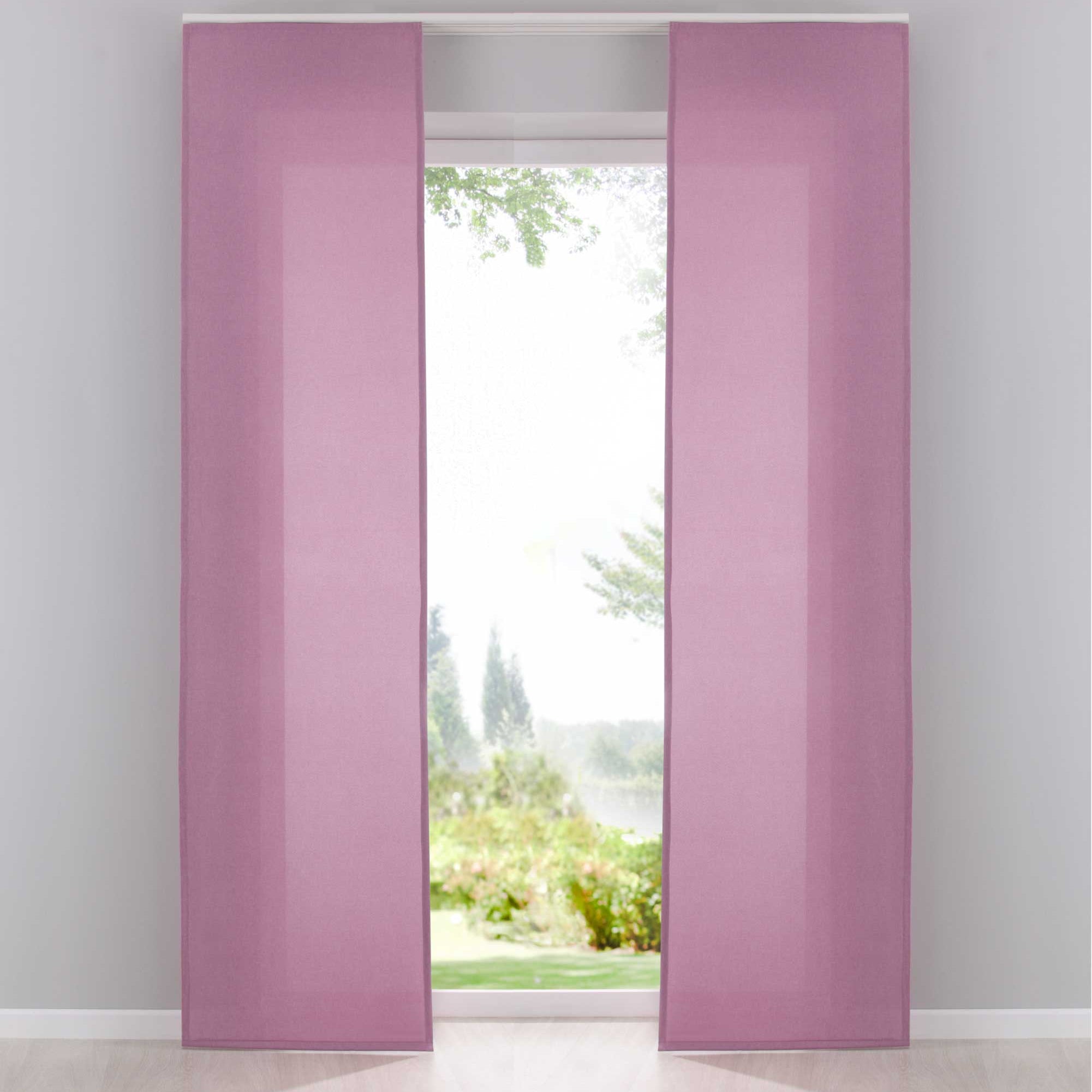 2er Pack Flächenvorhänge Schiebegardinen komplett Set Cationic blickdicht Leinen Optik natura seidenmatt Landhaus Stil 204411-2 Rosa Schiebegardine Fl_chenvorh_nge_rosa | Gardinenbox.de