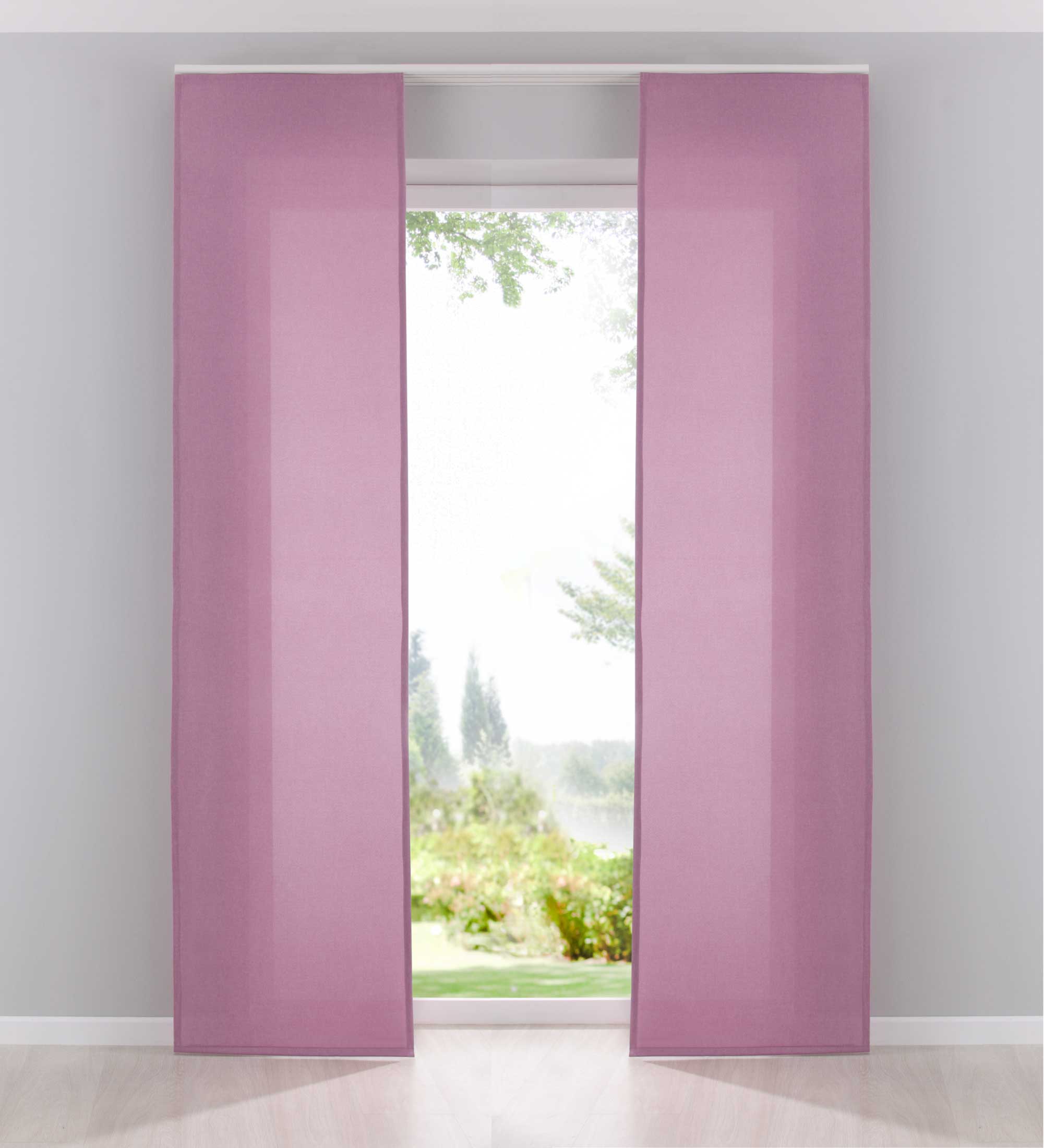 2er Pack Flächenvorhänge Schiebegardinen komplett Set Cationic blickdicht Leinen Optik natura seidenmatt Landhaus Stil 204411-2 Rosa Schiebegardine Fl_chenvorh_nge_rosa | Gardinenbox.de