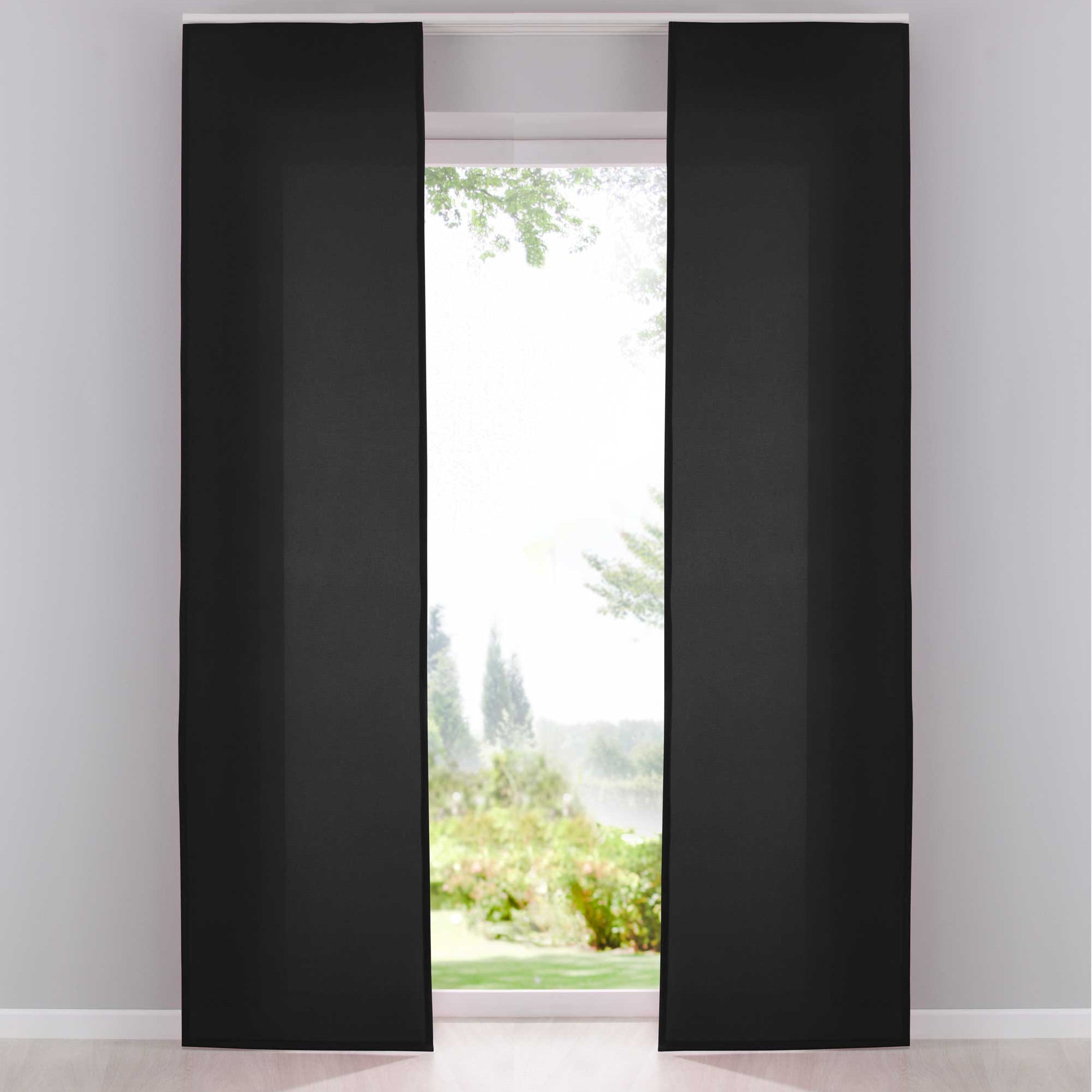 2er Pack Flächenvorhänge Schiebegardinen komplett Set Cationic blickdicht Leinen Optik natura seidenmatt Landhaus Stil 204411-2 Schwarz Schiebegardine Fl_chenvorh_nge_schwarz | Gardinenbox.de