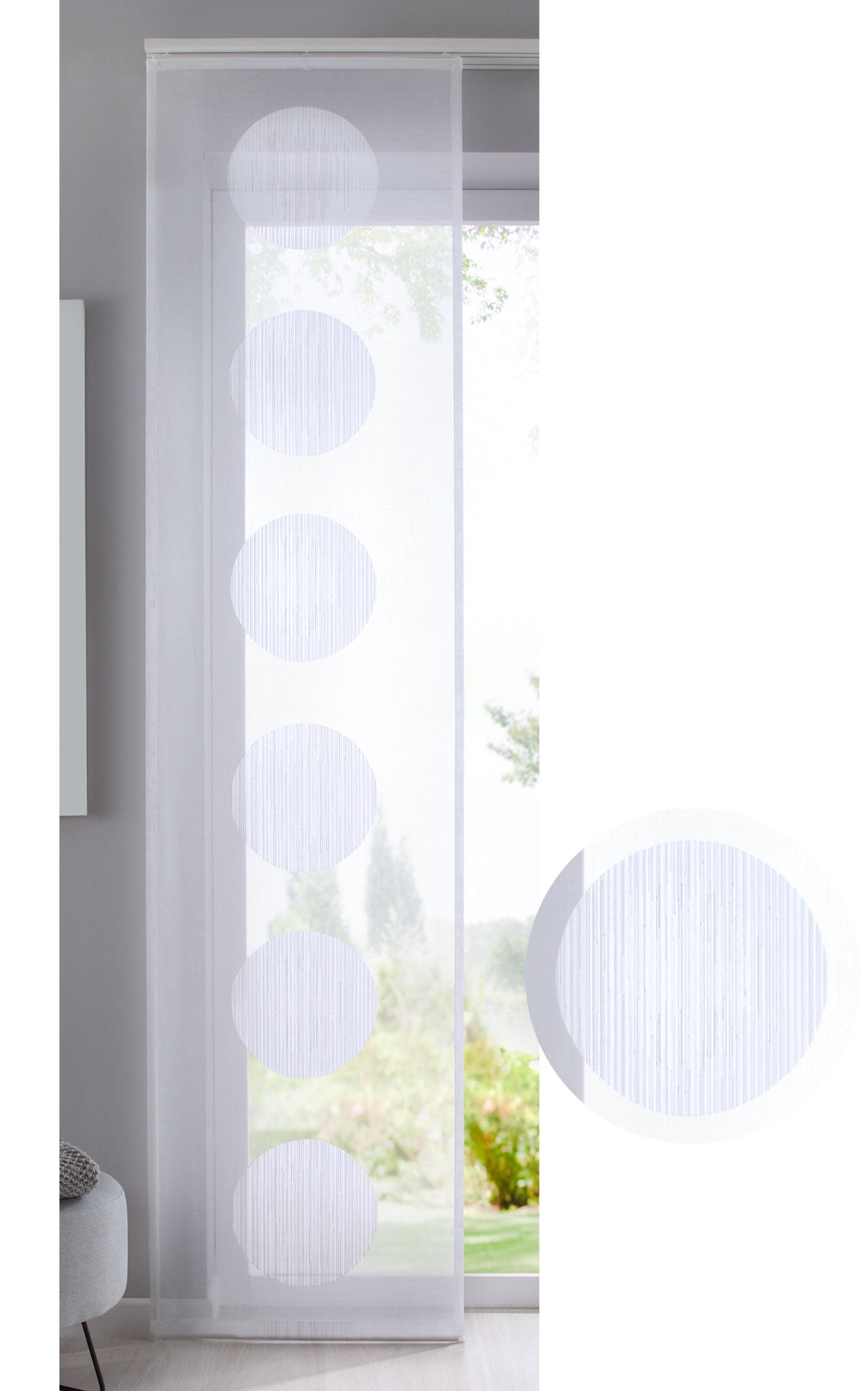 Flächenvorhang »Balikesir« Kreise Muster Schiebegardine Raumteiler Querlinien Wohnzimmer Kugel Ball 10000316 Weiß Schiebegardine Flachenvorhang_Balikesir_Kreise_Muster_Schiebegardine_Raumteiler_Querlinien_Wohnzimmer_Kugel_Ball_10000316_-_Gardinenbox.de_-_-3680400 | Gardinenbox.de