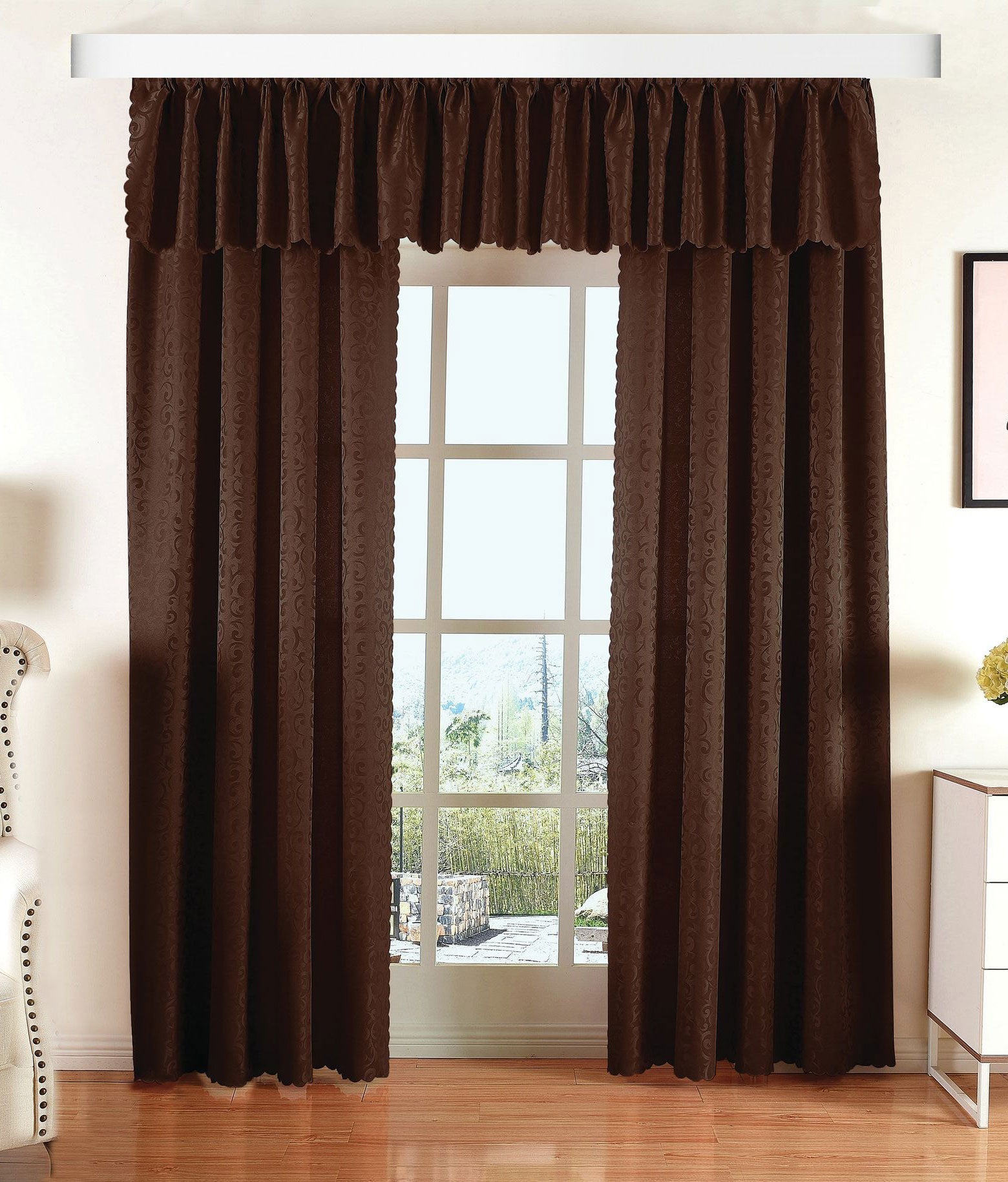 Halley Damast Gardinen Set, 5 Teile, eingenähtes Kräuselband bewährte Jacquard Qualität, blickdicht 20108 Braun Vorhang Set Halley_Damast_Gardinen_Set_5_Teile_eingenahtes_Krauselband_bewahrte_Jacquard_Qualitat_blickdicht_20108_-_Gardinenbox.de_-_-3684612 | Gardinenbox.de