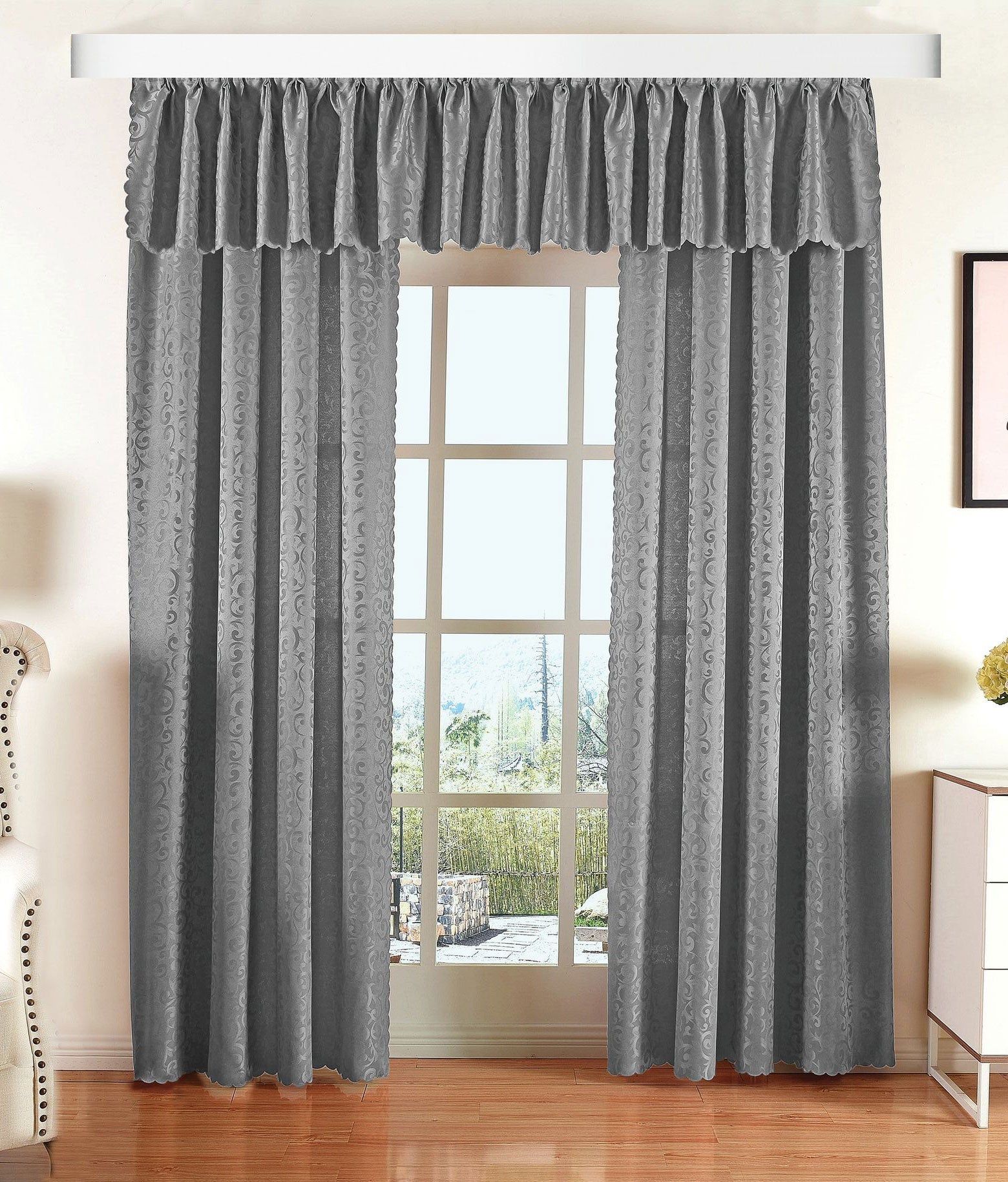 Halley Damast Gardinen Set, 5 Teile, eingenähtes Kräuselband bewährte Jacquard Qualität, blickdicht 20108 Silber Vorhang Set Halley_Damast_Gardinen_Set_5_Teile_eingenahtes_Krauselband_bewahrte_Jacquard_Qualitat_blickdicht_20108_-_Gardinenbox.de_-_-3684655 | Gardinenbox.de