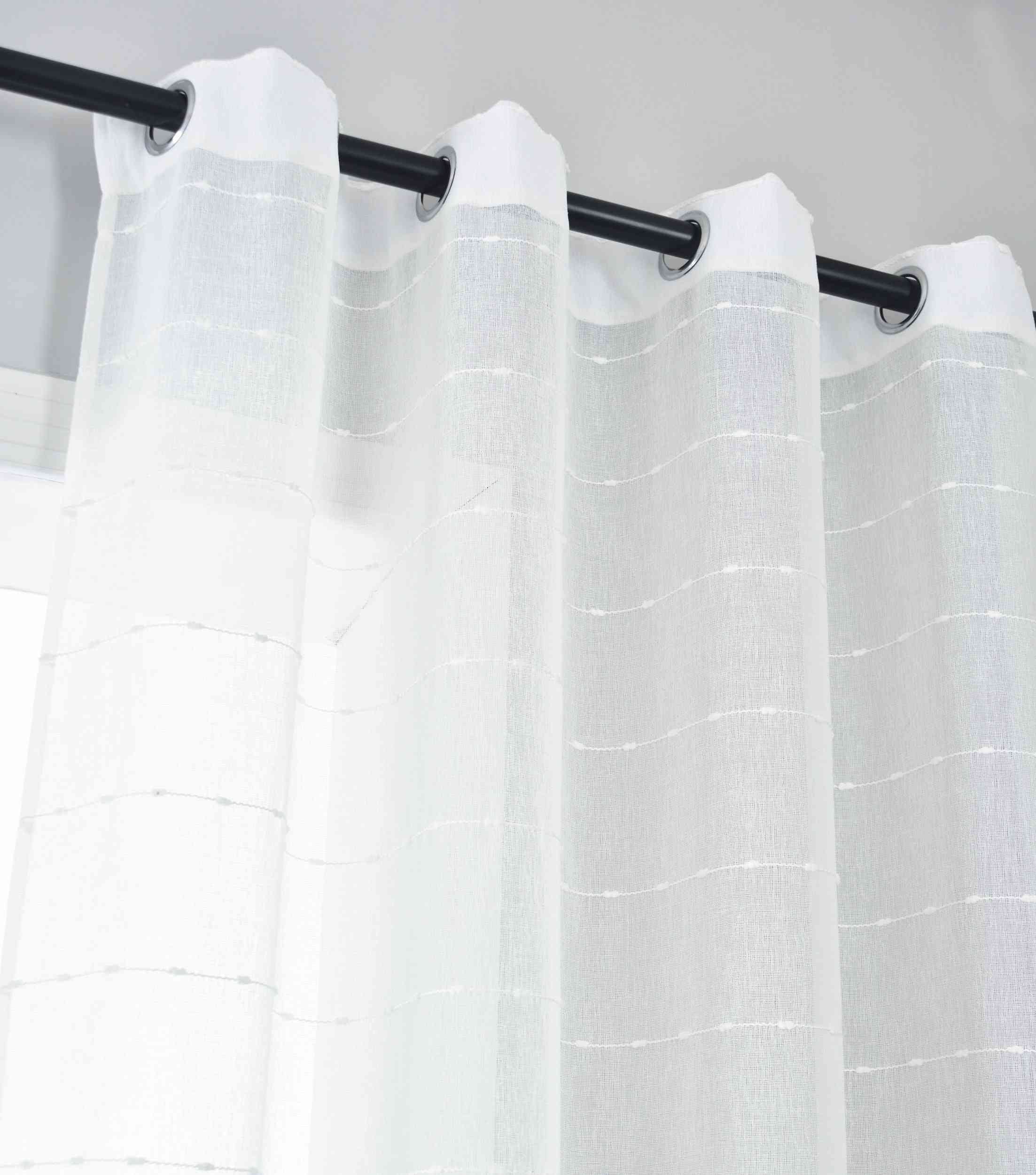 Halbtransparente Gardine mit Ösen »Kassel« Chenille Leinenbindung Streifen Grobfaserig 202470 Gardinenschal Img6419 | Gardinenbox.de