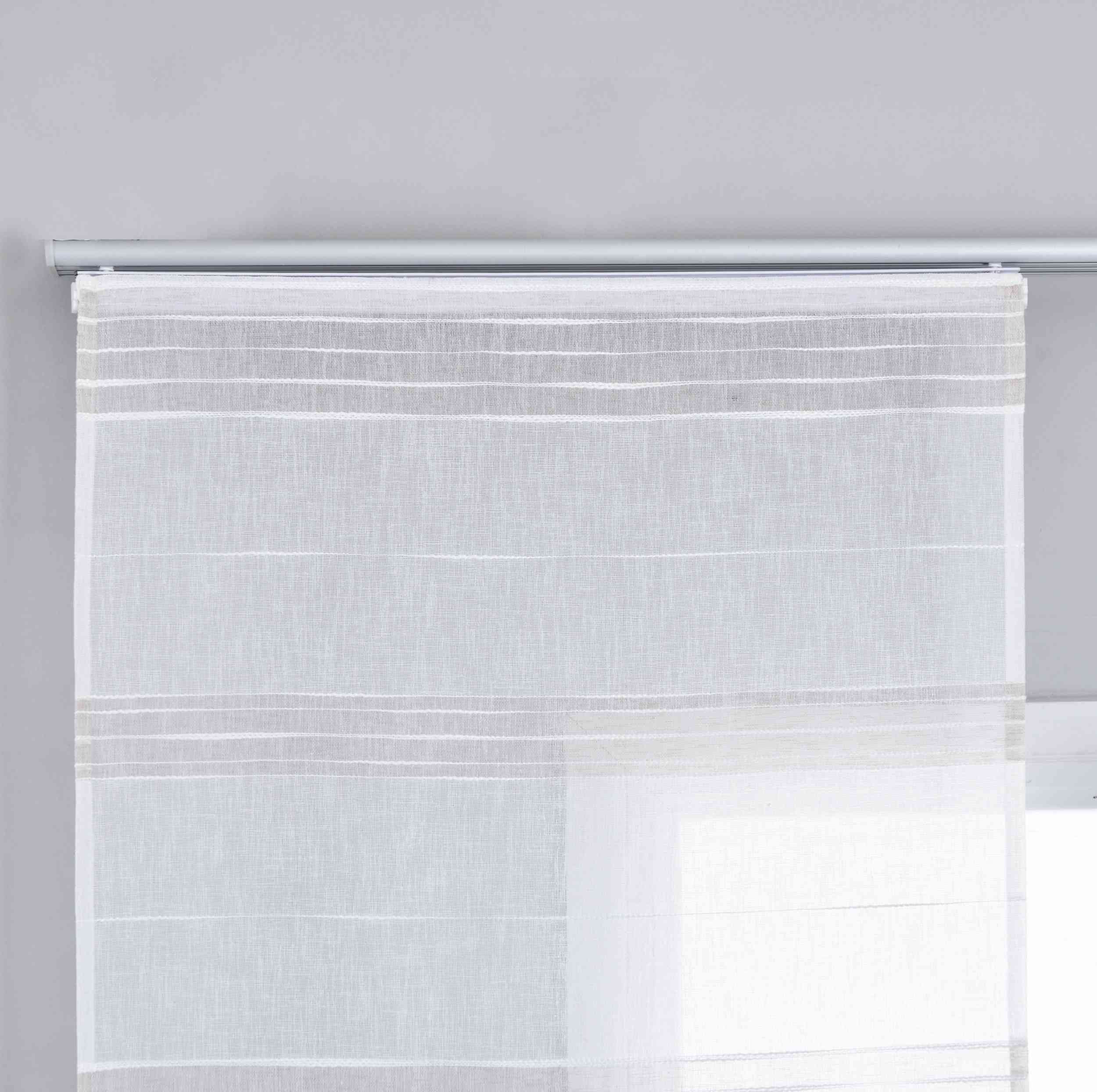 Halbtransparente Schiebegardine mit Paneelwagen »Frankfurt« Leinenbindung Linienmuster Formstabil Robust 202460P Schiebegardine Img7541 | Gardinenbox.de