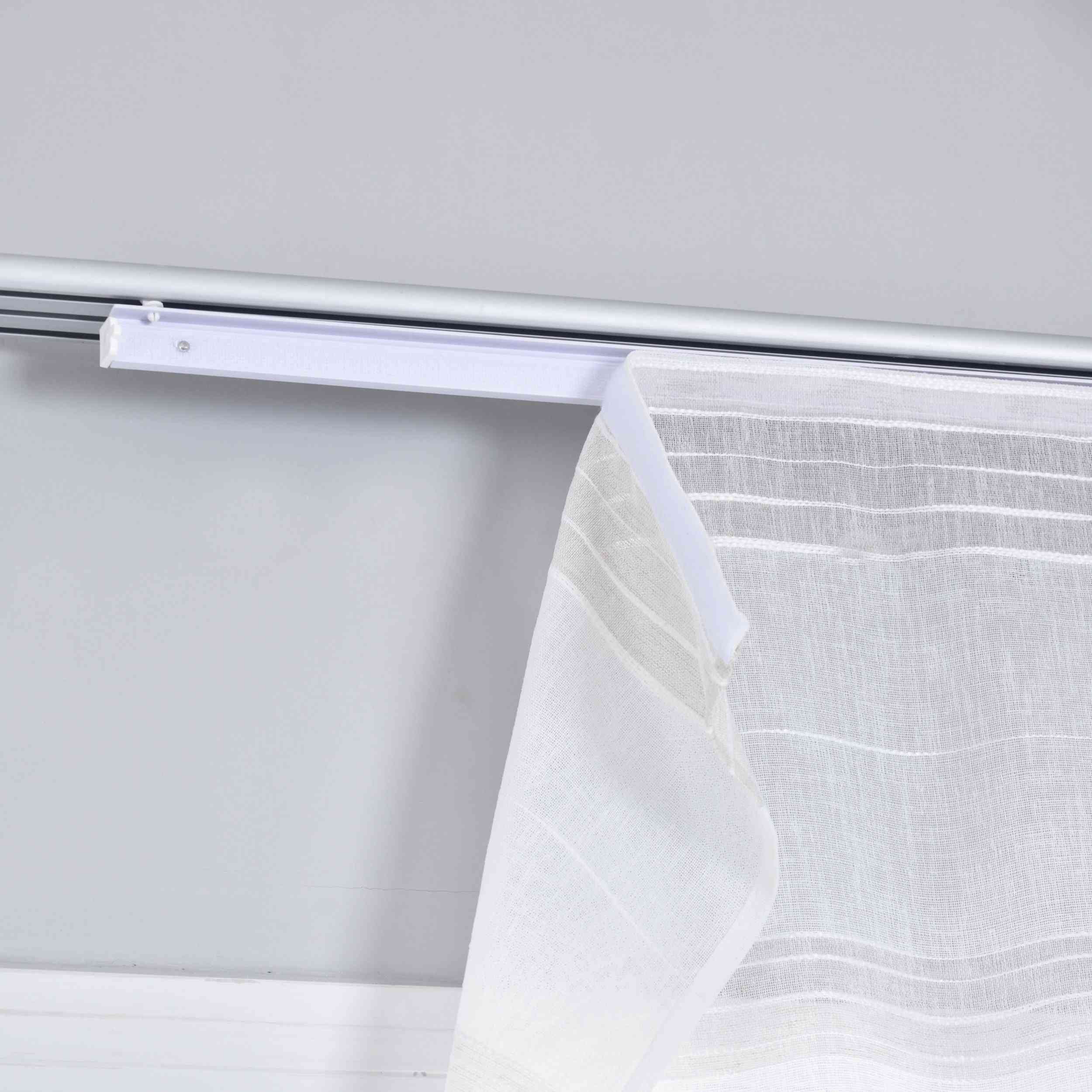 Halbtransparente Schiebegardine mit Paneelwagen »Frankfurt« Leinenbindung Linienmuster Formstabil Robust 202460P Schiebegardine Img7546 | Gardinenbox.de