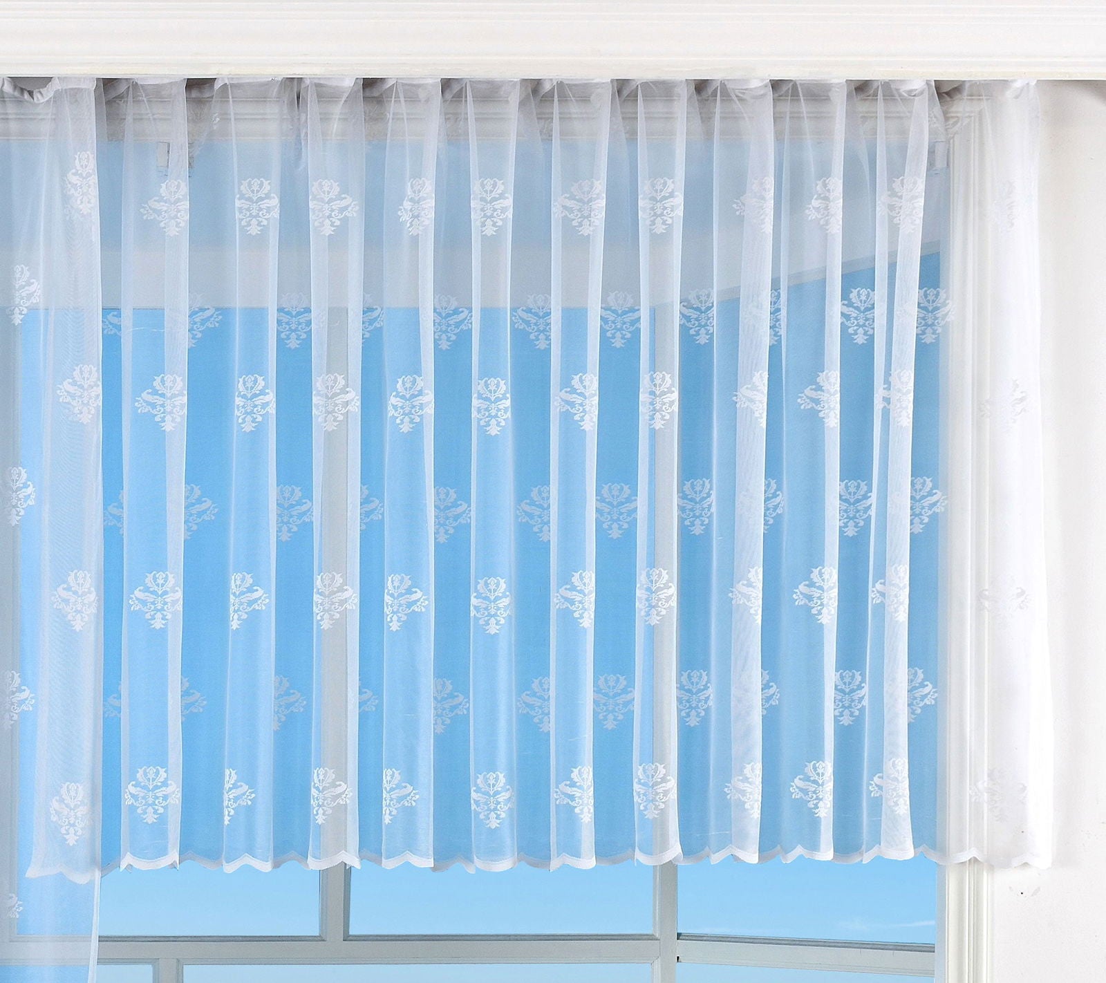 Jacquard Bogenstore Gardine , Barock Blumenmuster Weiß Kräuselband Universalband Faltenband Store 13142 145x450 Gardinenstore Jacquard_Bogenstore_Gardine_Barock_Blumenmuster_Weiss_Krauselband_Universalband_Faltenband_Store_13142_-_Gardinenbox.de_-_-3685339 | Gardinenbox.de