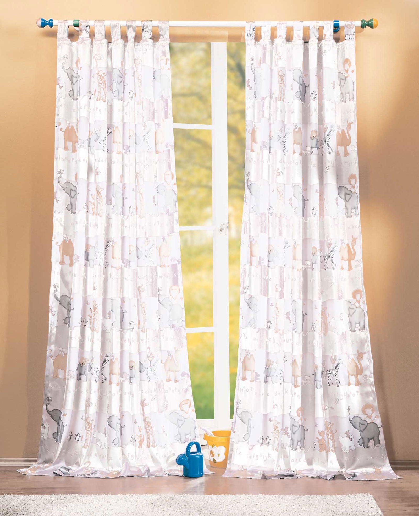 Kindergardinen mit süßen Tieren, Set besteht aus 2 Schlaufenschals und 2 Raffhalter 60010 Weiß Gardinenschal Kindergardinen_mit_sussen_Tieren_Set_besteht_aus_2_Schlaufenschals_und_2_Raffhalter_60010_-_Gardinenbox.de_-_-3685720 | Gardinenbox.de