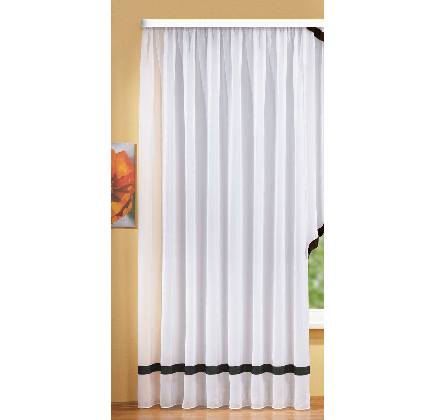 Langstore Gardine mit Kräuselband und Borte aus mattem Microsatin Micofaser-Gewebe. 20424 Schwarz HxB 240x450 cm Gardinenstore Langstore_Gardine_mit_Krauselband_und_Borte_aus_mattem_Microsatin_Micofaser-Gewebe._20424_-_Gardinenbox.de_-_-3686305 | Gardinenbox.de