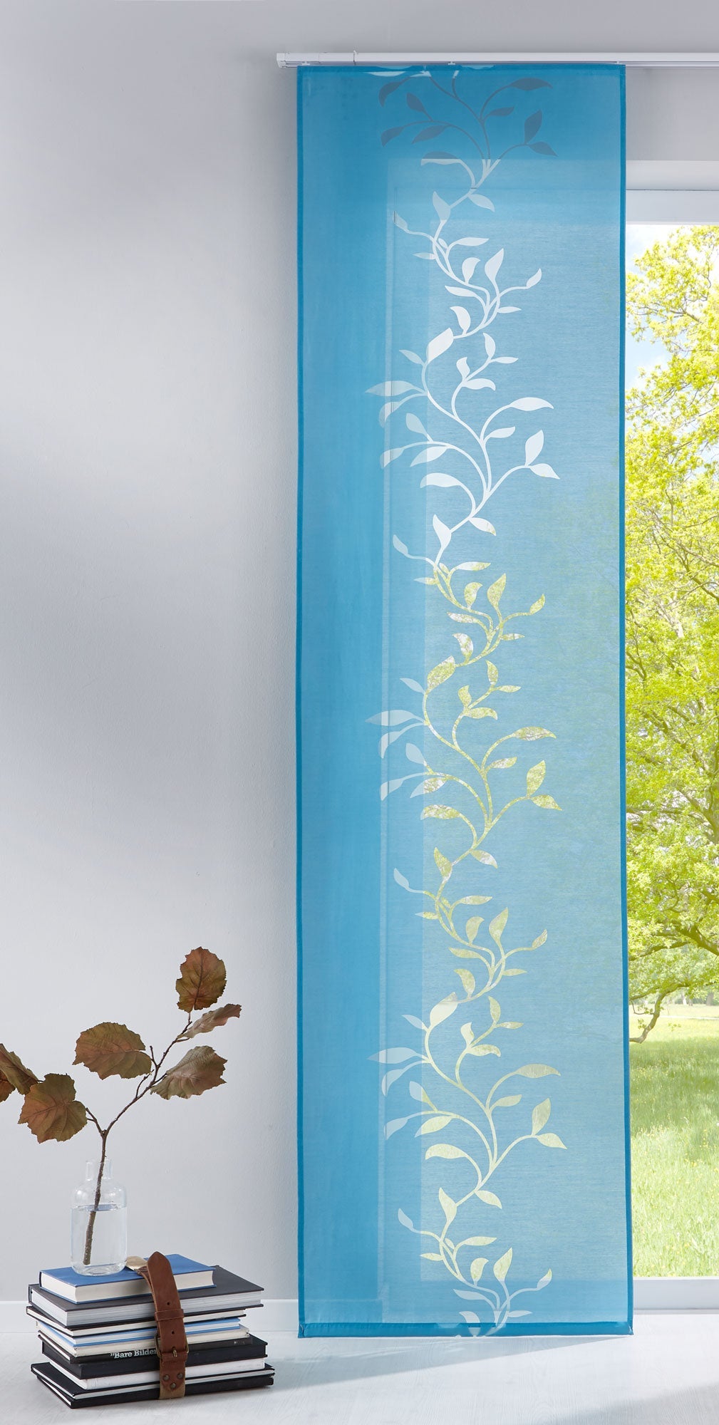 Moderner Flächenvorhang Raumtrenner Schiebegardine Tendril aus hochwertigem Ausbrenner-Stoff mit Paneelwagen 85611 Türkis 245x60 (HxB) Schiebegardine Moderner_Flachenvorhang_Raumtrenner_Schiebegardine_Tendril_aus_hochwertigem_Ausbrenner-Stoff_mit_Paneelwagen_85611_-_Gardinenbox.de_-_-3686560 | Gardinenbox.de