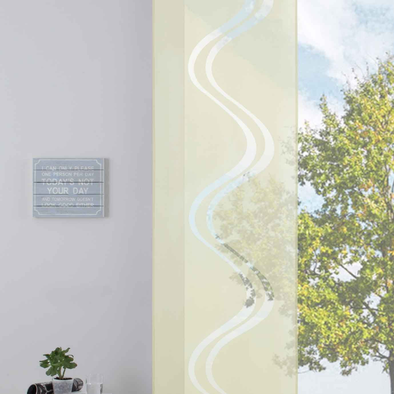 Moderner Flächenvorhang Raumtrenner Schiebegardine »Welle« aus hochwertigem Ausbrenner-Stoff mit Paneelwagen Beschwerungsstange 85615 Creme Schiebegardine Moderner_Flachenvorhang_Raumtrenner_Schiebegardine_Welle_aus_hochwertigem_Ausbrenner-Stoff_mit_Paneelwagen_Beschwerungsstange_85615_-_Gardinenbox.de_-_-3686899 | Gardinenbox.de