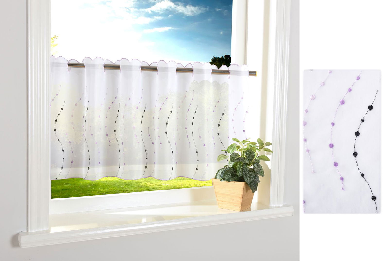 PUNKT Scheibengardine Durchzuglöcher für Gardinenstangen Scheibe Gardine Küche 112242 Lila Scheibengardine PUNKT_Scheibengardine_Durchzuglocher_fur_Gardinenstangen_Scheibe_Gardine_Kuche_112242_-_Gardinenbox.de_-_-3687534 | Gardinenbox.de