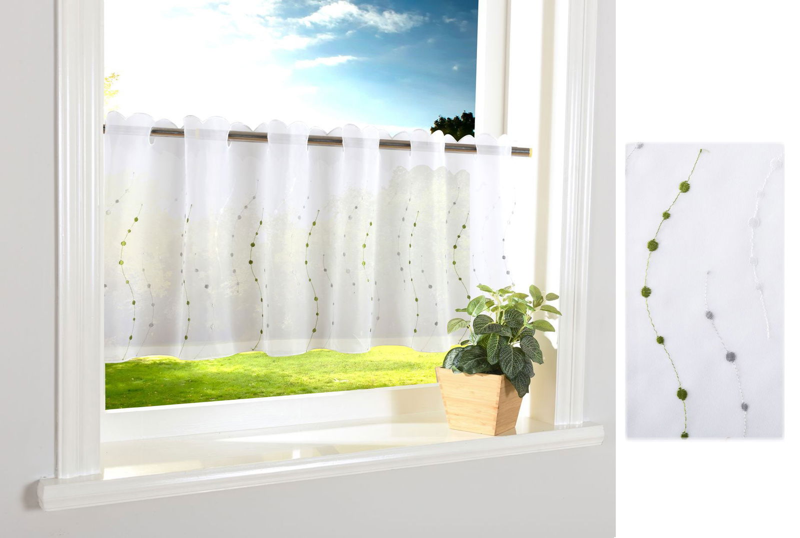 PUNKT Scheibengardine Durchzuglöcher für Gardinenstangen Scheibe Gardine Küche 112242 Grün Scheibengardine PUNKT_Scheibengardine_Durchzuglocher_fur_Gardinenstangen_Scheibe_Gardine_Kuche_112242_-_Gardinenbox.de_-_-3687589 | Gardinenbox.de