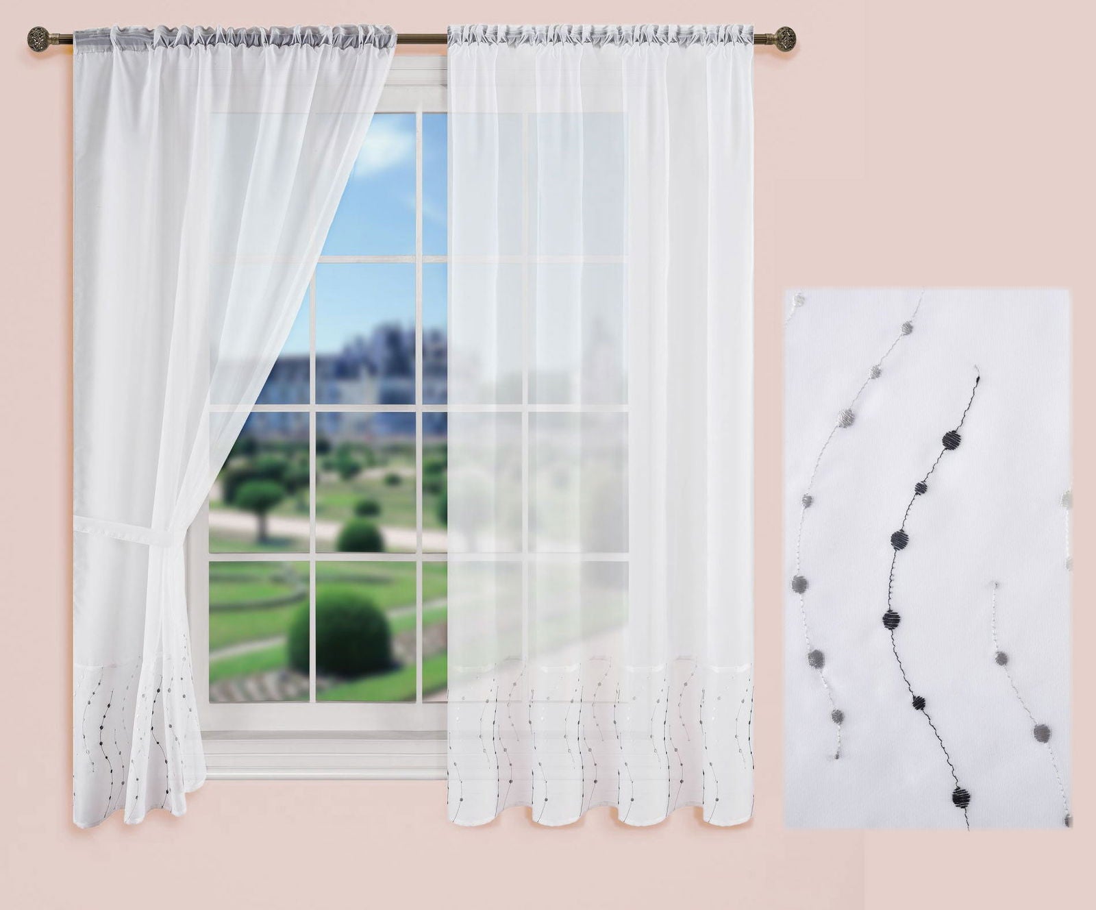 PUNKT Stickerei Gardinen Set 4 Tlg. Raffhalter Tunneldurchzug Gardinenband für Gardinenschienen 112232 Scheibengardine PUNKT_Stickerei_Gardinen_Set_4_Tlg._Raffhalter_Tunneldurchzug_Gardinenband_fur_Gardinenschienen_112232_-_Gardinenbox.de_-_-3687659 | Gardinenbox.de