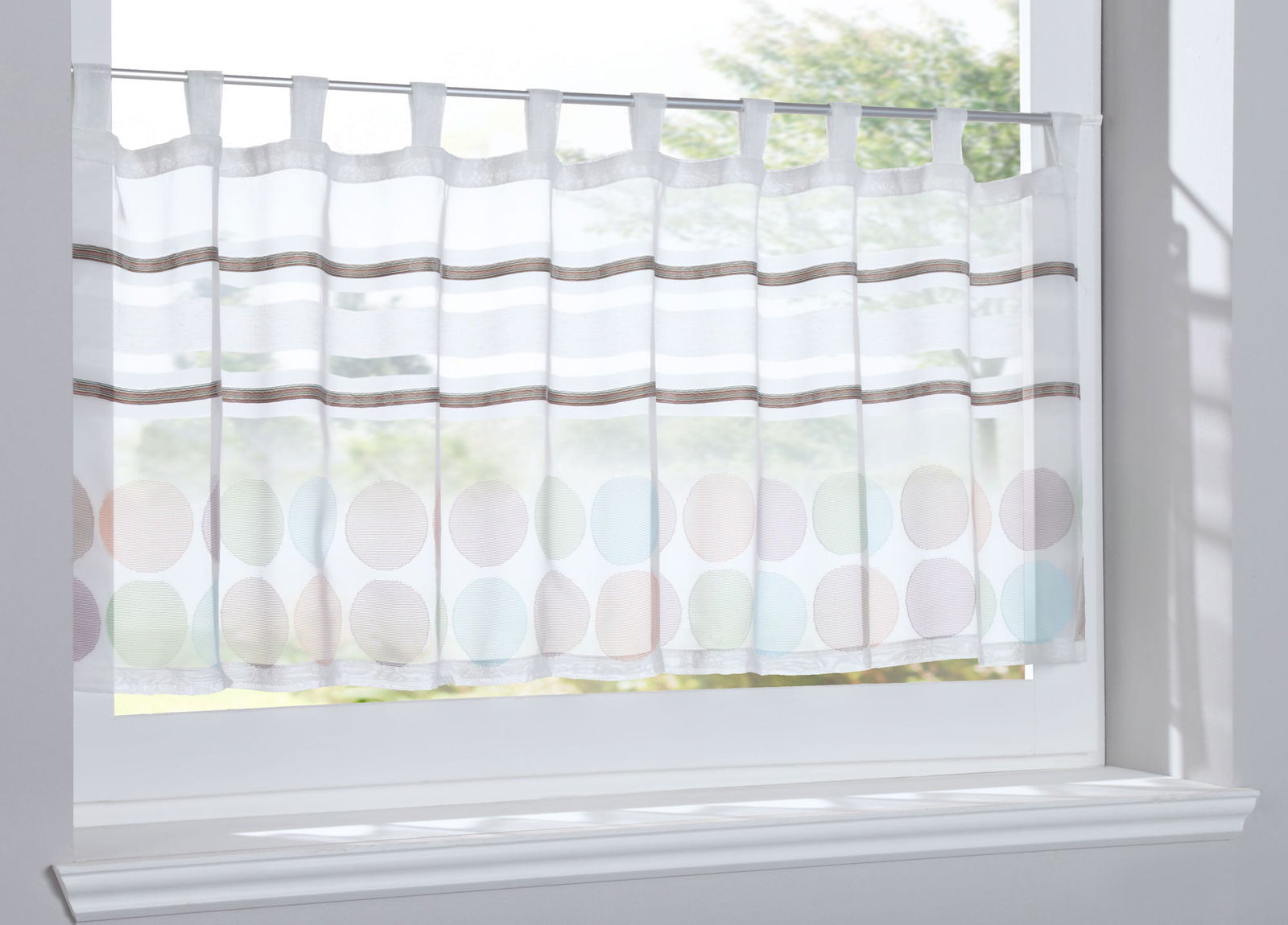 Scheibengardine »Agri« Sichtschutz Dekoration Transparent Jacquard Voile Küchenfenster Modern Querstreifen 10000307 Bunt Scheibengardine Scheibengardine_Agri_Sichtschutz_Dekoration_Transparent_Jacquard_Voile_Kuchenfenster_Modern_Querstreifen_10000307_-_Gardinenbox.de_-_-3689395 | Gardinenbox.de