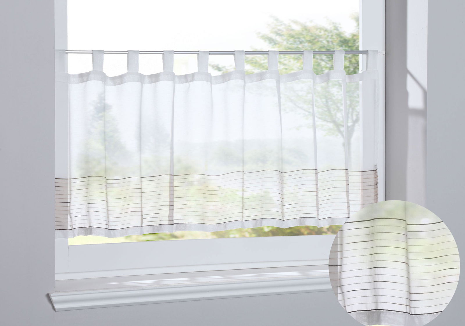 Scheibengardine »Antalya« Sichtschutz Dekoration Transparent Jacquard Voile Küchenfenster Modern Linien Muster 10000312 Braun Scheibengardine Scheibengardine_Antalya_Sichtschutz_Dekoration_Transparent_Jacquard_Voile_Kuchenfenster_Modern_Linien_Muster_10000312_-_Gardinenbox.de_-_-3689468 | Gardinenbox.de