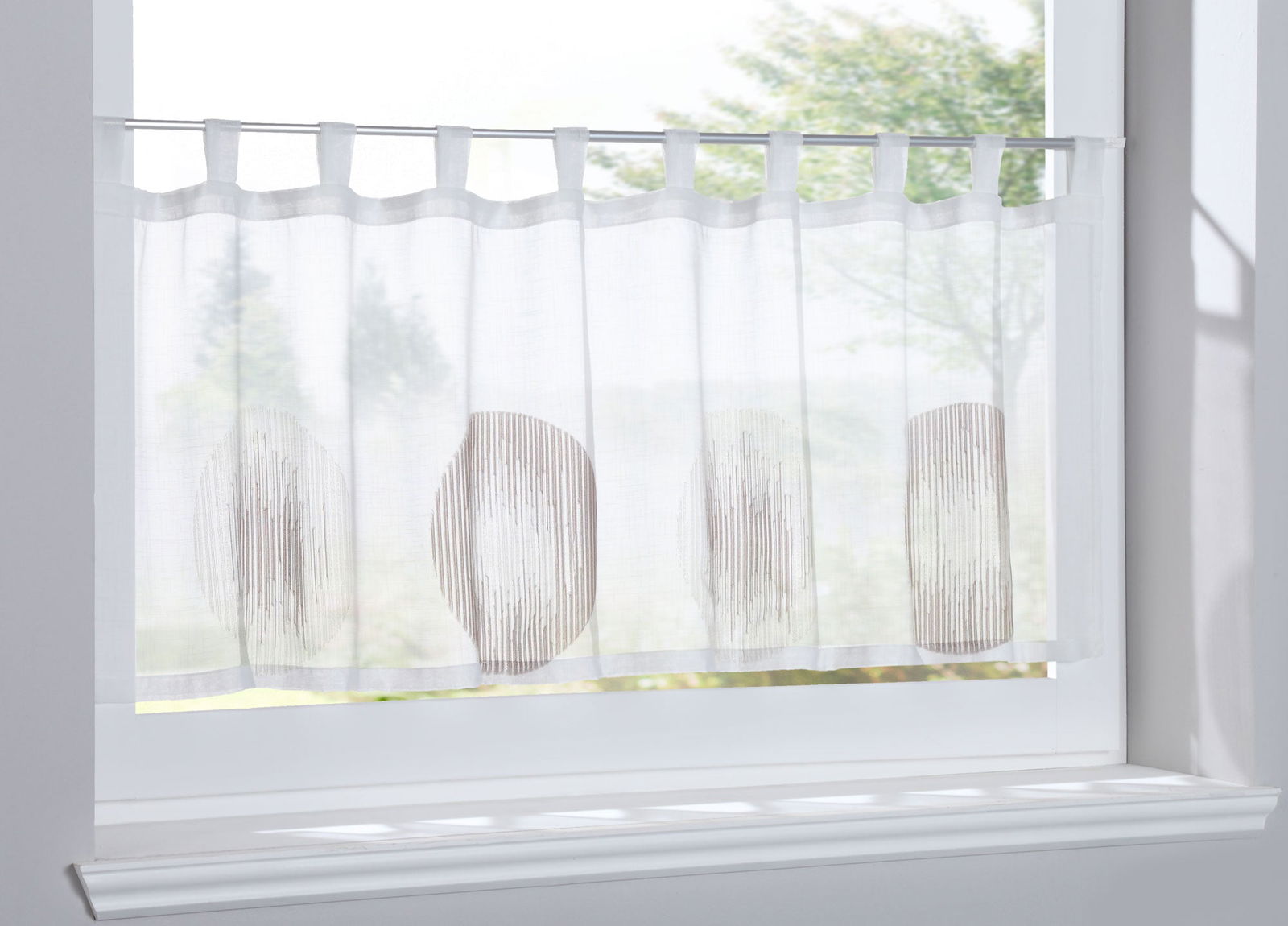 Scheibengardine »Balikesir« Sichtschutz Dekoration Transparent Jacquard Voile Küchenfenster Modern Kreise Muster 10000315 Braun Scheibengardine Scheibengardine_Balikesir_Sichtschutz_Dekoration_Transparent_Jacquard_Voile_Kuchenfenster_Modern_Kreise_Muster_10000315_-_Gardinenbox.de_-_-3689509 | Gardinenbox.de