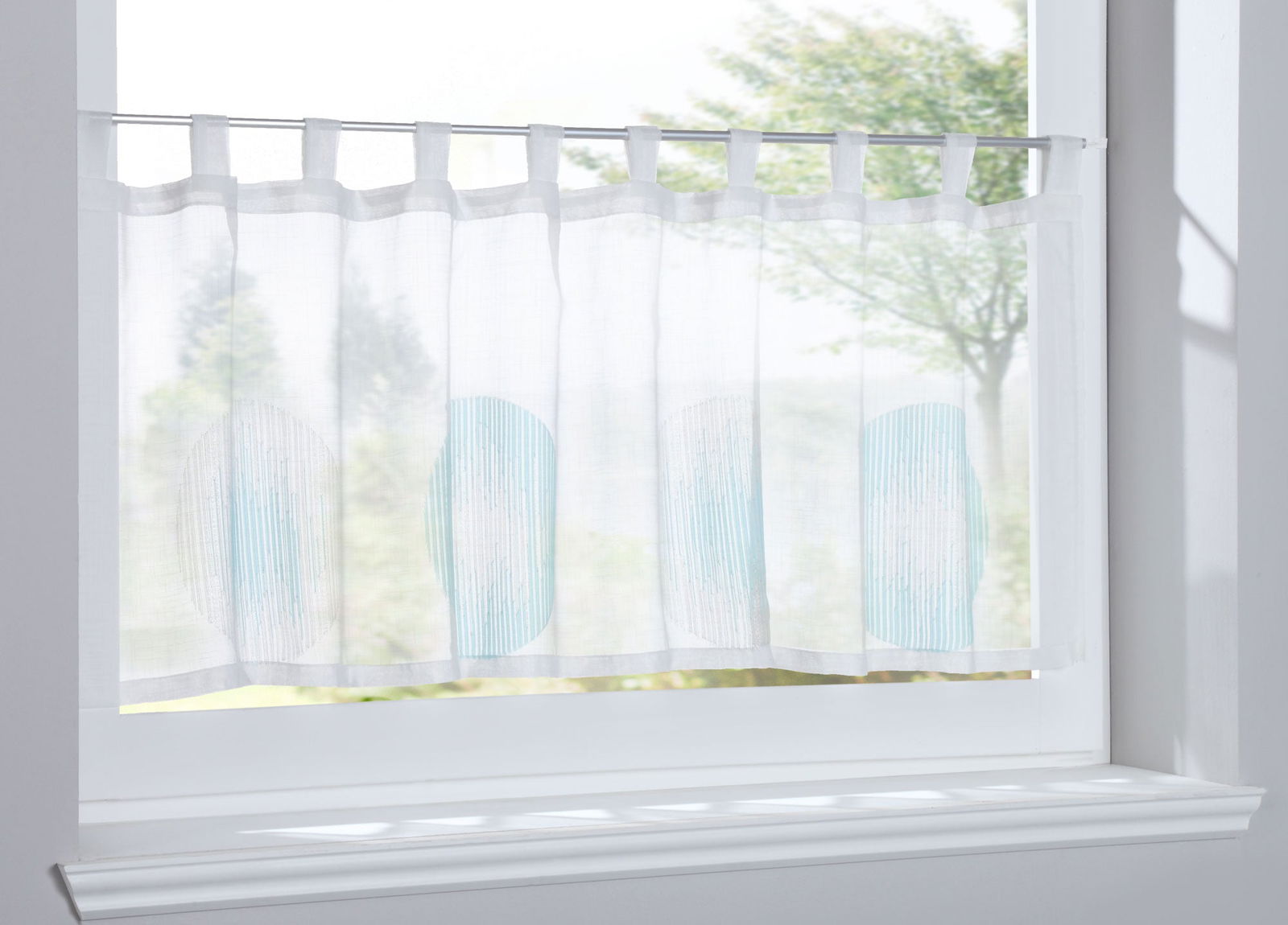 Scheibengardine »Balikesir« Sichtschutz Dekoration Transparent Jacquard Voile Küchenfenster Modern Kreise Muster 10000315 Hellblau Scheibengardine Scheibengardine_Balikesir_Sichtschutz_Dekoration_Transparent_Jacquard_Voile_Kuchenfenster_Modern_Kreise_Muster_10000315_-_Gardinenbox.de_-_-3689515 | Gardinenbox.de