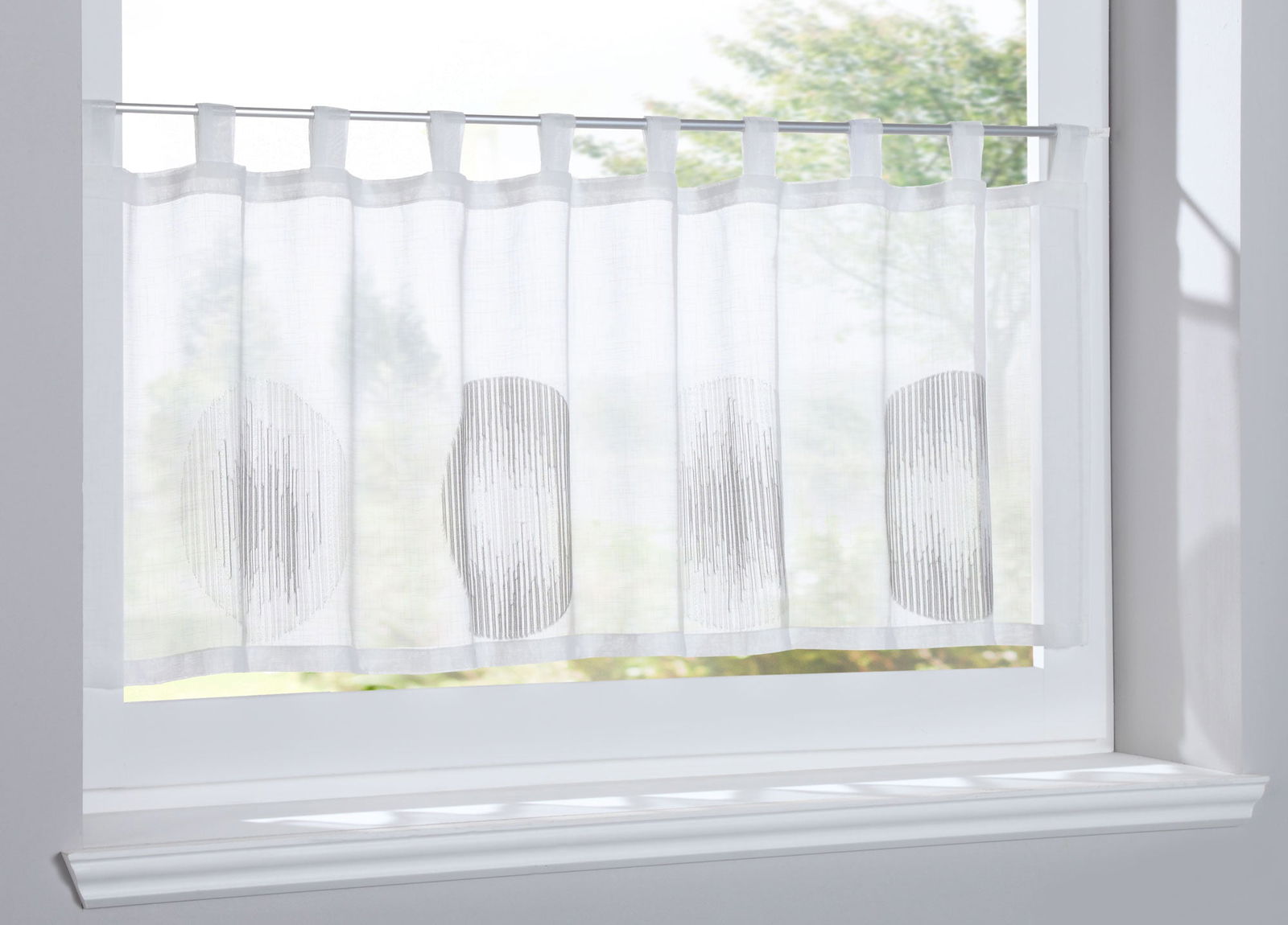 Scheibengardine »Balikesir« Sichtschutz Dekoration Transparent Jacquard Voile Küchenfenster Modern Kreise Muster 10000315 Schwarz Scheibengardine Scheibengardine_Balikesir_Sichtschutz_Dekoration_Transparent_Jacquard_Voile_Kuchenfenster_Modern_Kreise_Muster_10000315_-_Gardinenbox.de_-_-3689520 | Gardinenbox.de