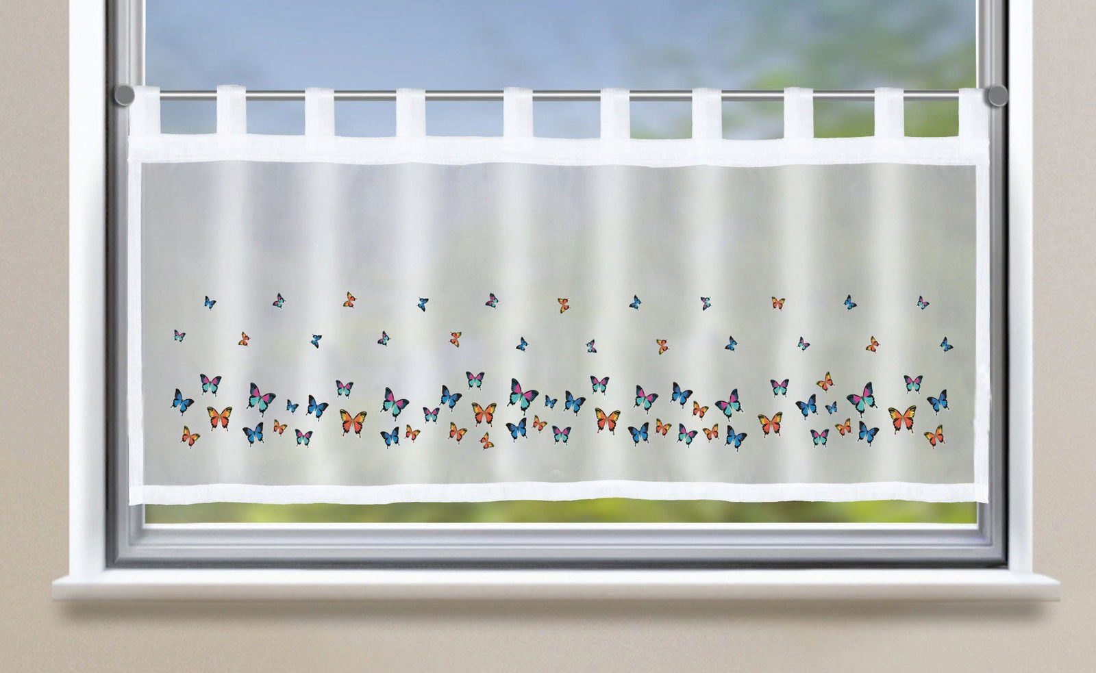 Scheibengardine »Bodrum« Bistrogardine Sichtschutz Dekoration Transparent Voile Küchenfenster Modern 2022410 Schmetterling Bunt Scheibengardine Scheibengardine_Bodrum_Bistrogardine_Sichtschutz_Dekoration_Transparent_Voile_Kuchenfenster_Modern_2022410_-_Gardinenbox.de_-_-3689538 | Gardinenbox.de