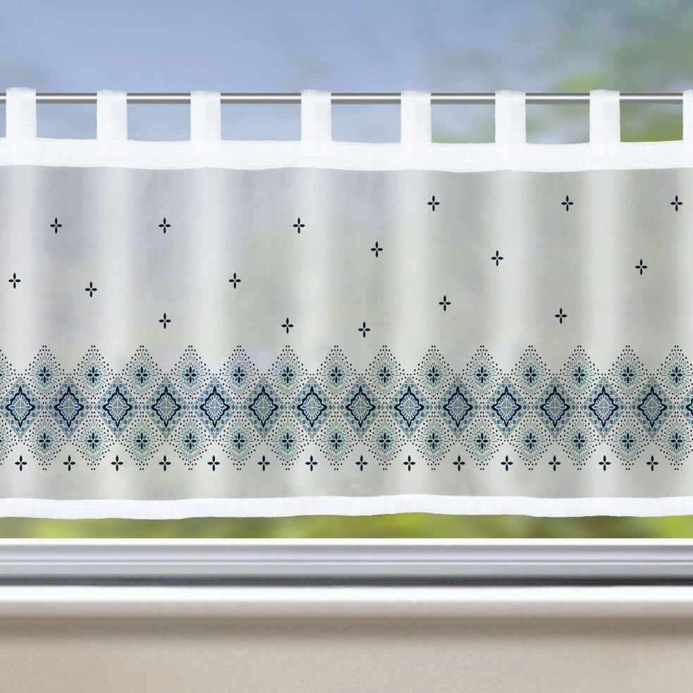 Scheibengardine »Bodrum« Bistrogardine Sichtschutz Dekoration Transparent Voile Küchenfenster Modern 2022410 Raute Blau Scheibengardine Scheibengardine_Bodrum_Bistrogardine_Sichtschutz_Dekoration_Transparent_Voile_Kuchenfenster_Modern_2022410_-_Gardinenbox.de_-_-3689552 | Gardinenbox.de