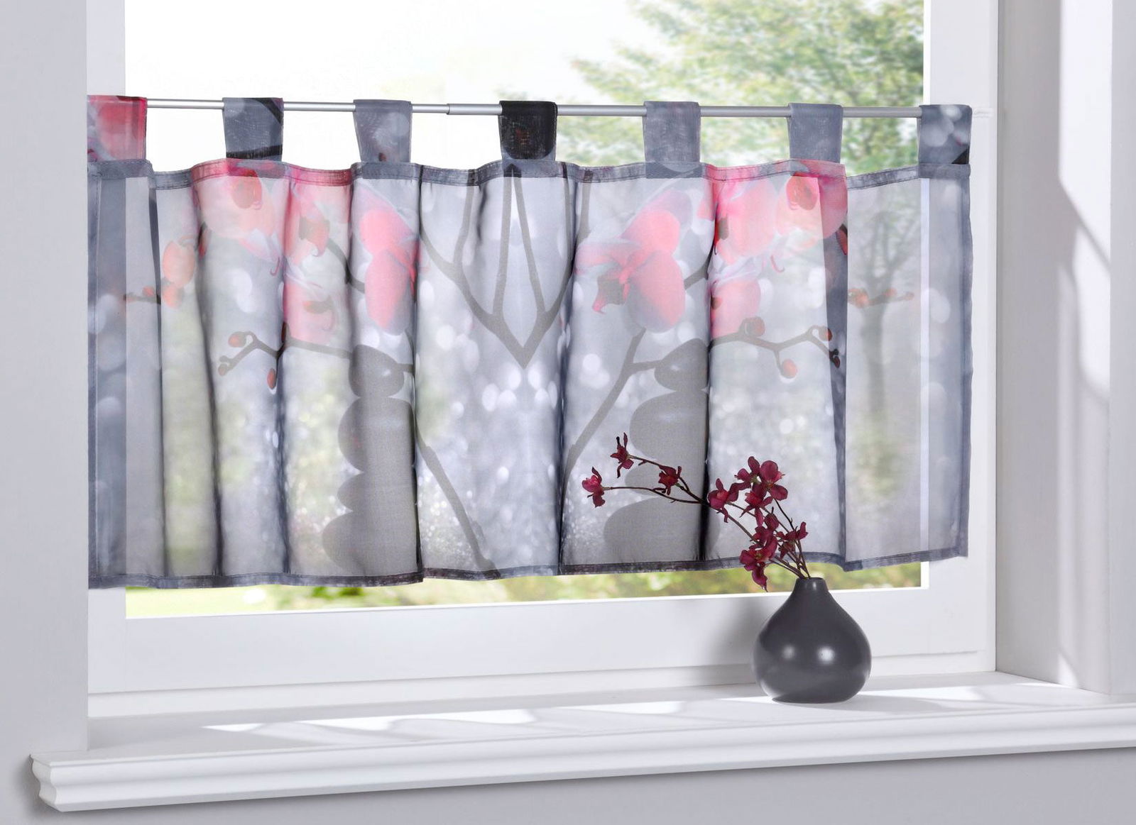 Scheibengardine »Digital Druck« Voile Kurzgardine SChlaufen Transparent Digital Druck Küche Fenster Modern 10000262 Orchidee Grau Scheibengardine Scheibengardine_Digital_Druck_Voile_Kurzgardine_SChlaufen_Transparent_Digital_Druck_Kuche_Fenster_Modern_10000262_-_Gardinenbox.de_-_-3689565 | Gardinenbox.de