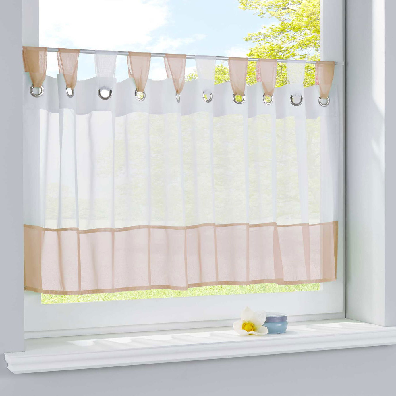 Scheibengardine Voile Gardine Ösen mit Bordüre Vorhang Küche Gardinenstange (HxB) 610710 Sand Scheibengardine Scheibengardine_Voile_Gardine_Osen_mit_Bordure_Vorhang_Kuche_Gardinenstange_HxB_610710_-_Gardinenbox.de_-_-3689167 | Gardinenbox.de