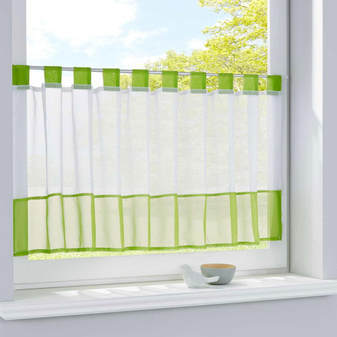 Scheibengardine Voile Gardine Schlaufen mit Bordüre (HxB) 610700 Apfelgrün Scheibengardine Scheibengardine_Voile_Gardine_Schlaufen_mit_Bordure_HxB_610700_-_Gardinenbox.de_-_-3689188 | Gardinenbox.de