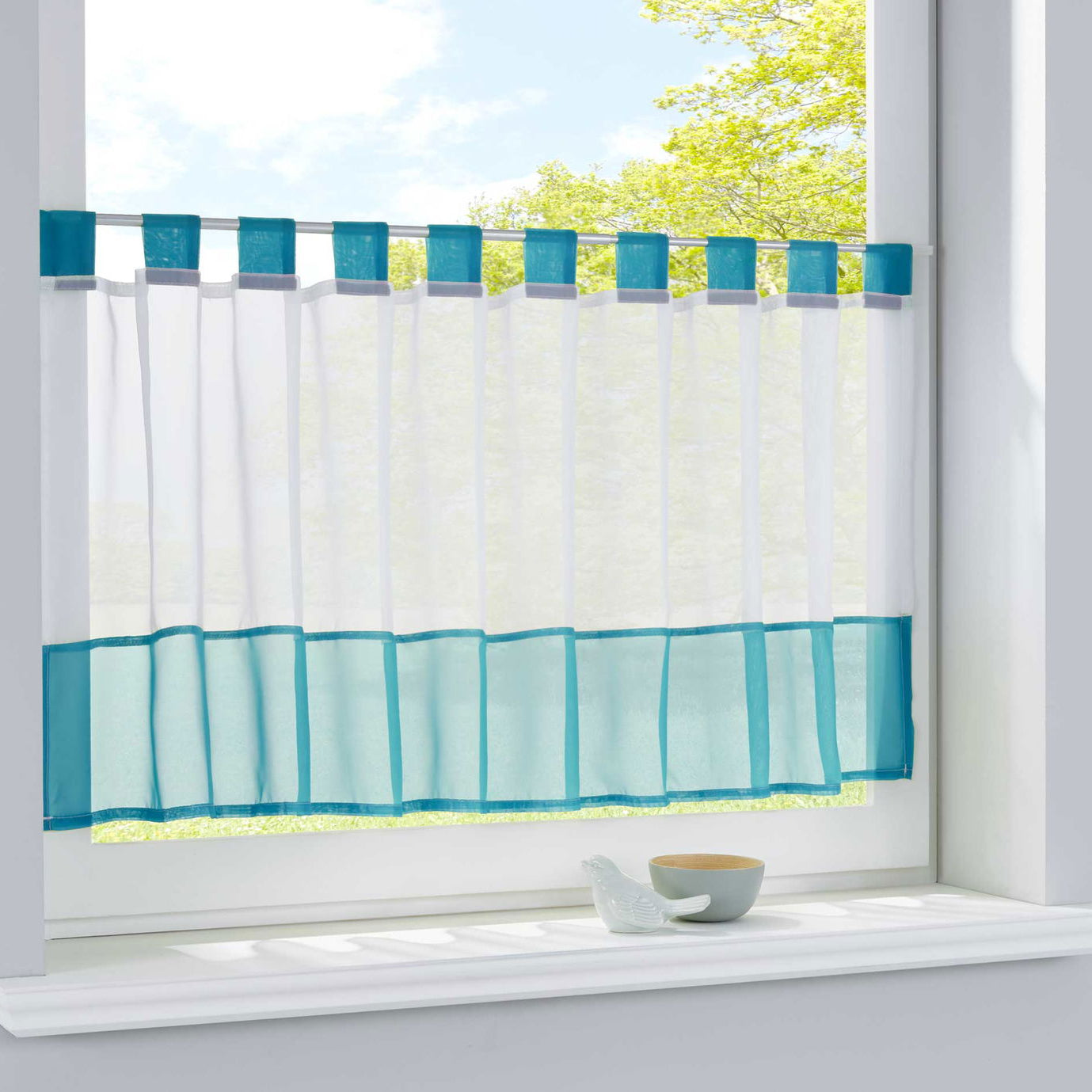 Scheibengardine Voile Gardine Schlaufen mit Bordüre (HxB) 610700 Türkis Scheibengardine Scheibengardine_Voile_Gardine_Schlaufen_mit_Bordure_HxB_610700_-_Gardinenbox.de_-_-3689199 | Gardinenbox.de