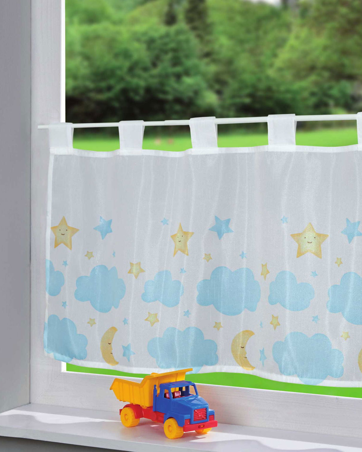 Scheibengardine Voile »Ulm« Ausbrenner Bedruckt Sichtschutz Transparent Küchenfenster 202071 Mond und Sterne HxB 43x100 cm Scheibengardine Scheibengardine_Voile_Ulm_Ausbrenner_Bedruckt_Sichtschutz_Transparent_Kuchenfenster_202071_-_Gardinenbox.de_-_-3689250 | Gardinenbox.de