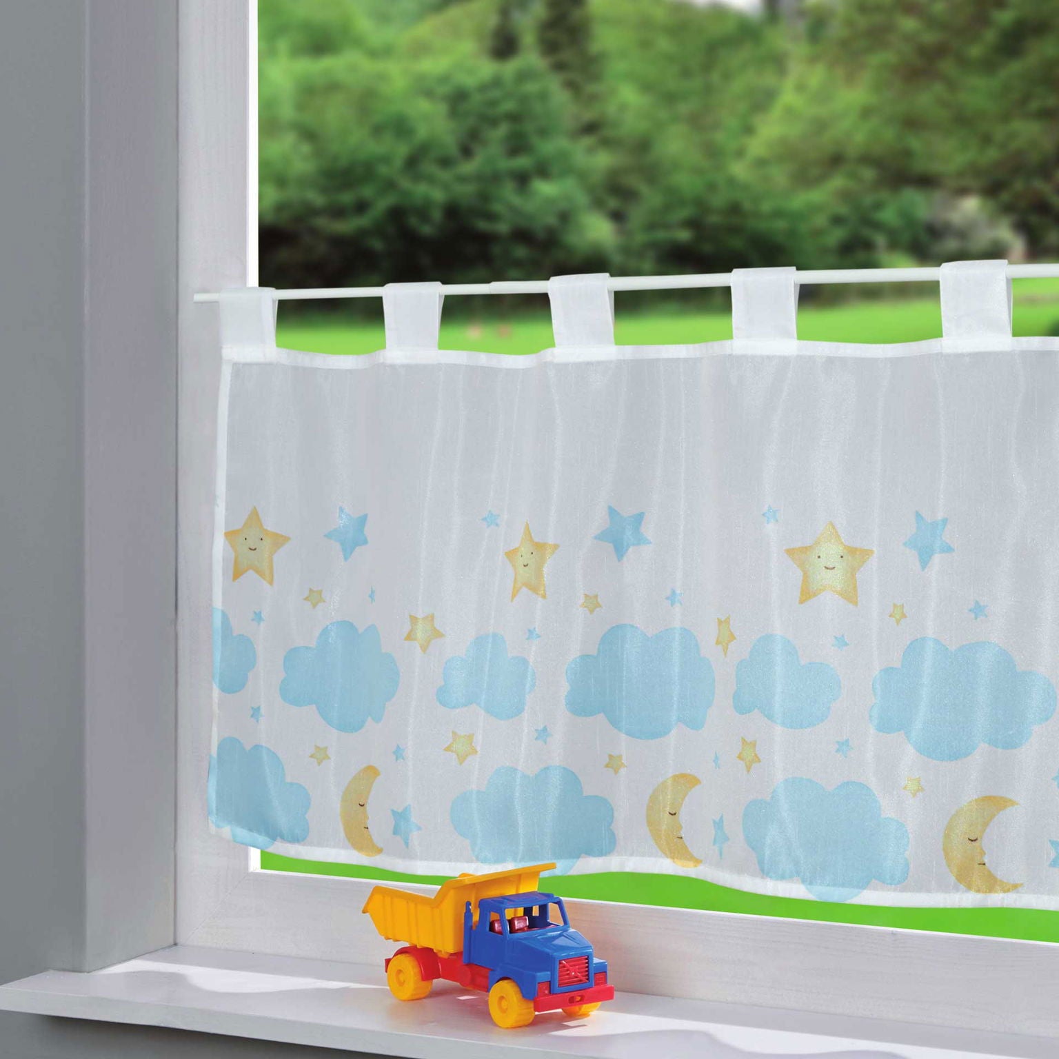 Scheibengardine Voile »Ulm« Ausbrenner Bedruckt Sichtschutz Transparent Küchenfenster 202071 Mond und Sterne HxB 43x100 cm Scheibengardine Scheibengardine_Voile_Ulm_Ausbrenner_Bedruckt_Sichtschutz_Transparent_Kuchenfenster_202071_-_Gardinenbox.de_-_-3689250 | Gardinenbox.de