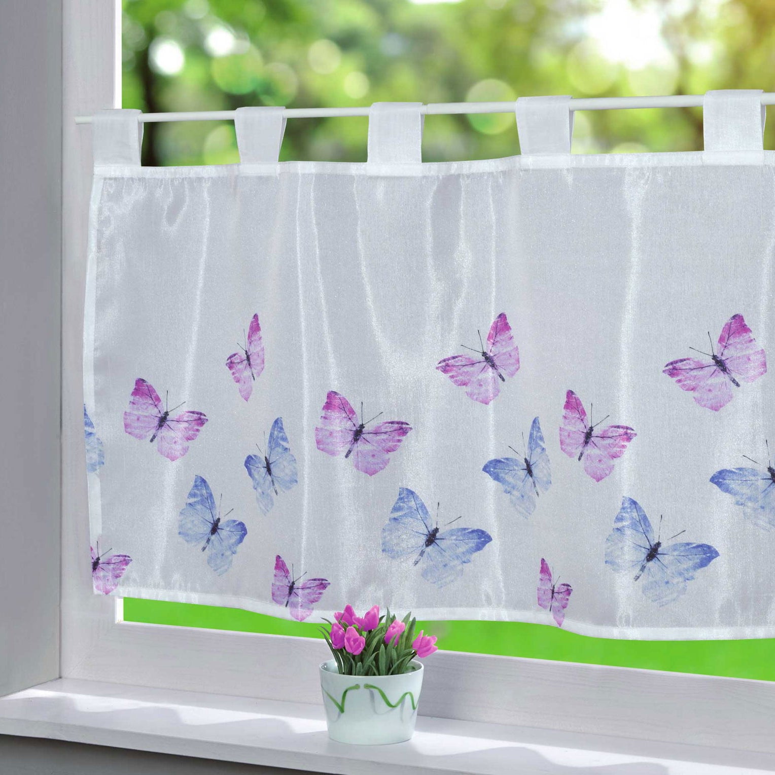 Scheibengardine Voile »Ulm« Ausbrenner Bedruckt Sichtschutz Transparent Küchenfenster 202071 Schmetterlinge HxB 43x100 cm Scheibengardine Scheibengardine_Voile_Ulm_Ausbrenner_Bedruckt_Sichtschutz_Transparent_Kuchenfenster_202071_-_Gardinenbox.de_-_-3689270 | Gardinenbox.de