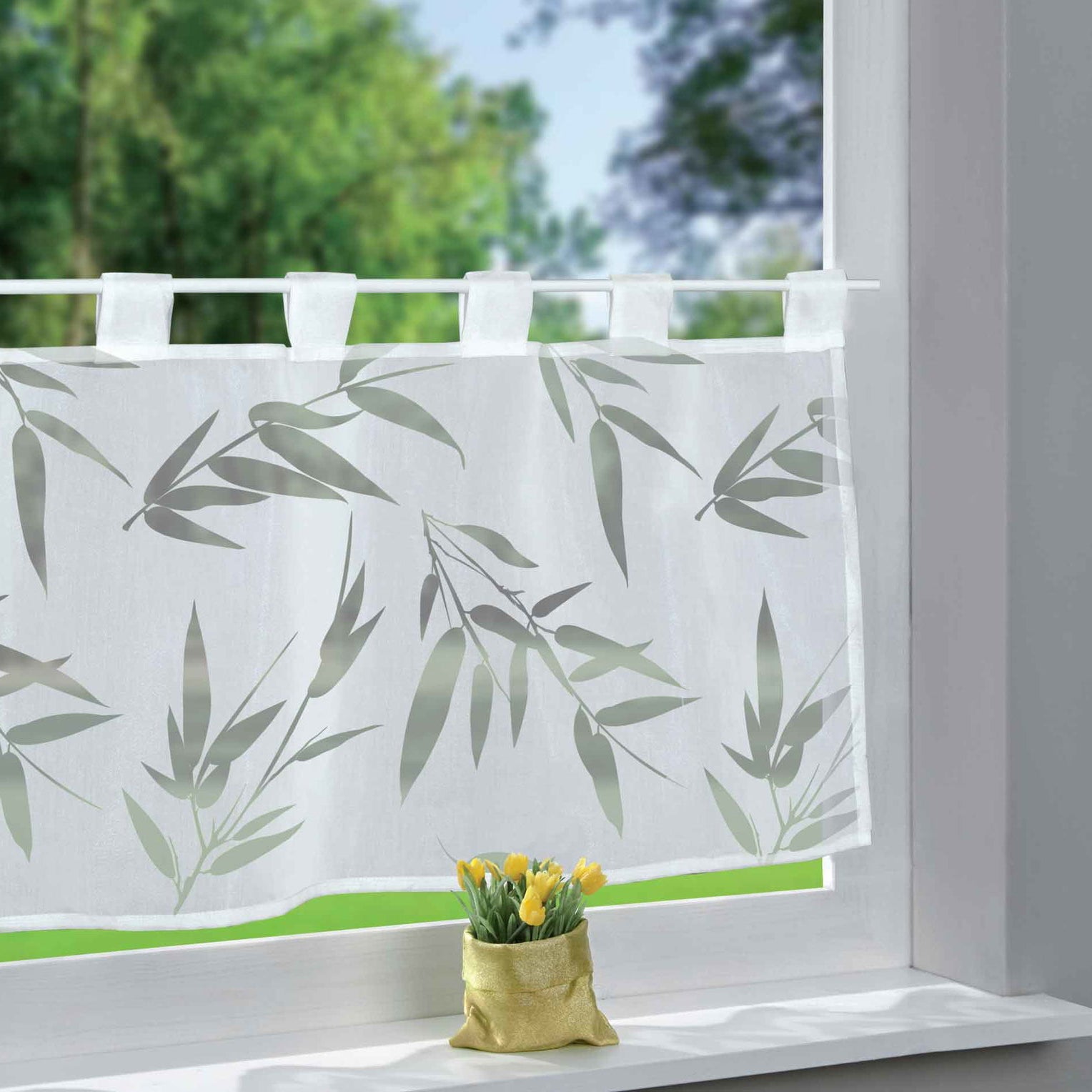 Scheibengardine Voile »Ulm« Ausbrenner Bedruckt Sichtschutz Transparent Küchenfenster 202071 Bambus HxB 43x100 cm Scheibengardine Scheibengardine_Voile_Ulm_Ausbrenner_Bedruckt_Sichtschutz_Transparent_Kuchenfenster_202071_-_Gardinenbox.de_-_-3689341 | Gardinenbox.de