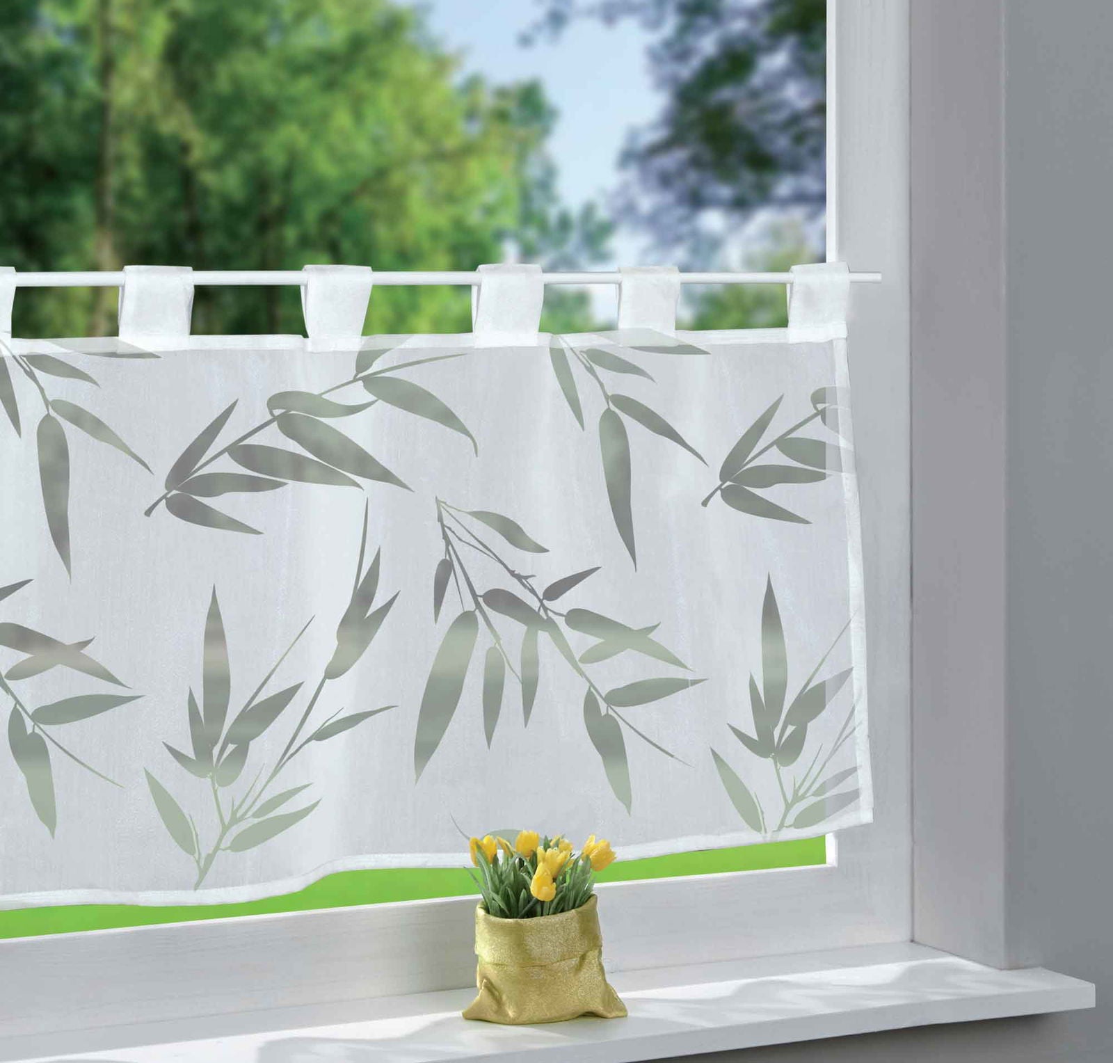 Scheibengardine Voile »Ulm« Ausbrenner Bedruckt Sichtschutz Transparent Küchenfenster 202071 Bambus HxB 43x100 cm Scheibengardine Scheibengardine_Voile_Ulm_Ausbrenner_Bedruckt_Sichtschutz_Transparent_Kuchenfenster_202071_-_Gardinenbox.de_-_-3689341 | Gardinenbox.de