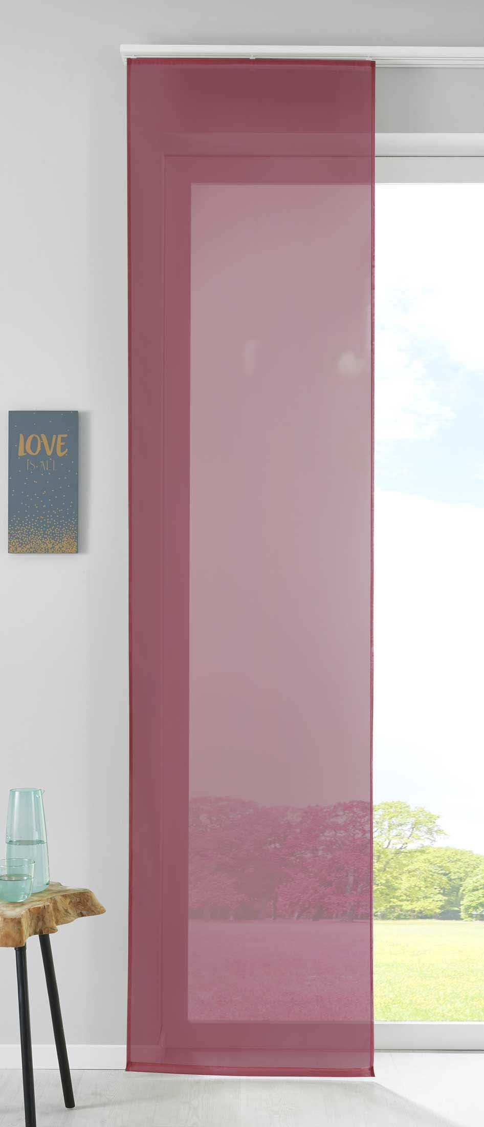 1er Set Schiebegardine Flächenvorhang Vorhang Gardine Voile Komplett mit Paneelwagen Beschwerungsstange 85589N Bordeaux Schiebegardine Schiebegardine_bordeaux | Gardinenbox.de