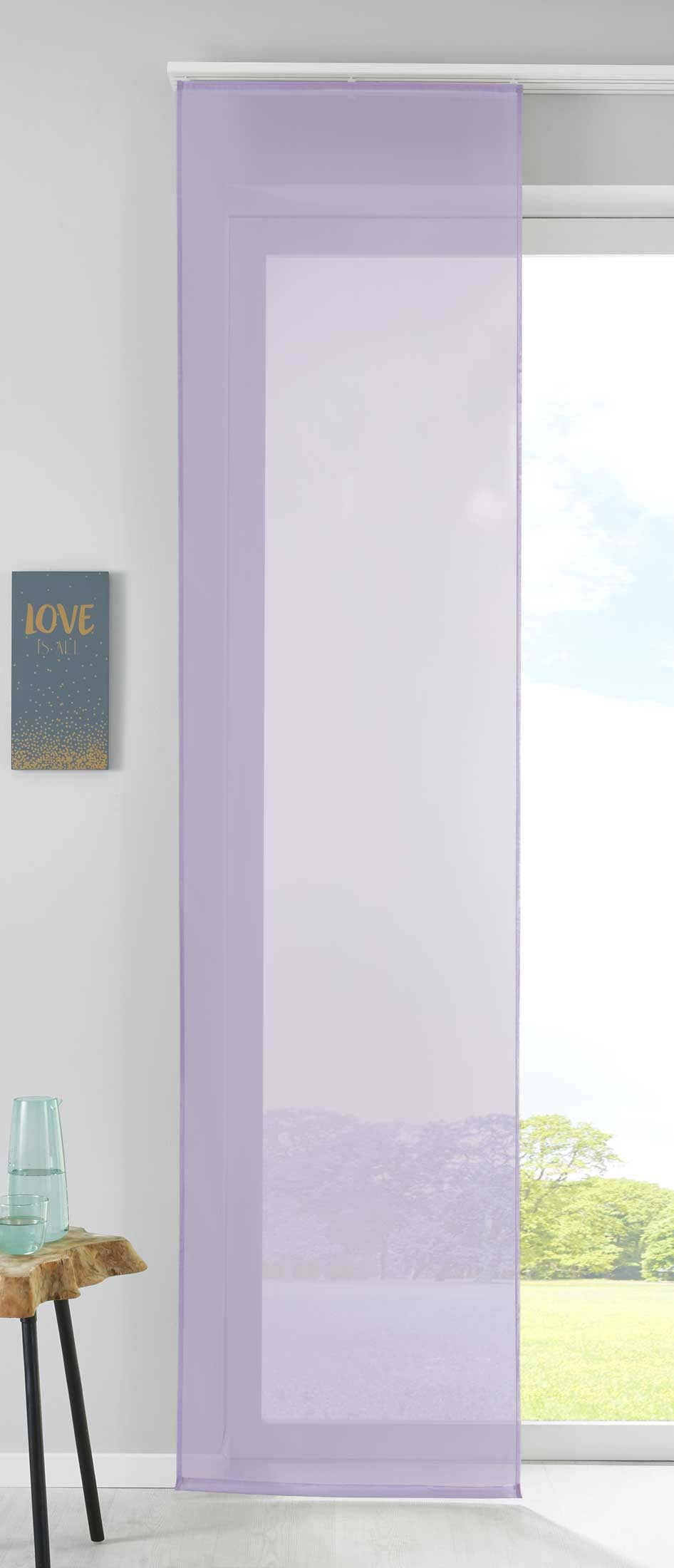 1er Set Schiebegardine Flächenvorhang Vorhang Gardine Voile Komplett mit Paneelwagen Beschwerungsstange 85589N Flieder Schiebegardine Schiebegardine_flieder | Gardinenbox.de
